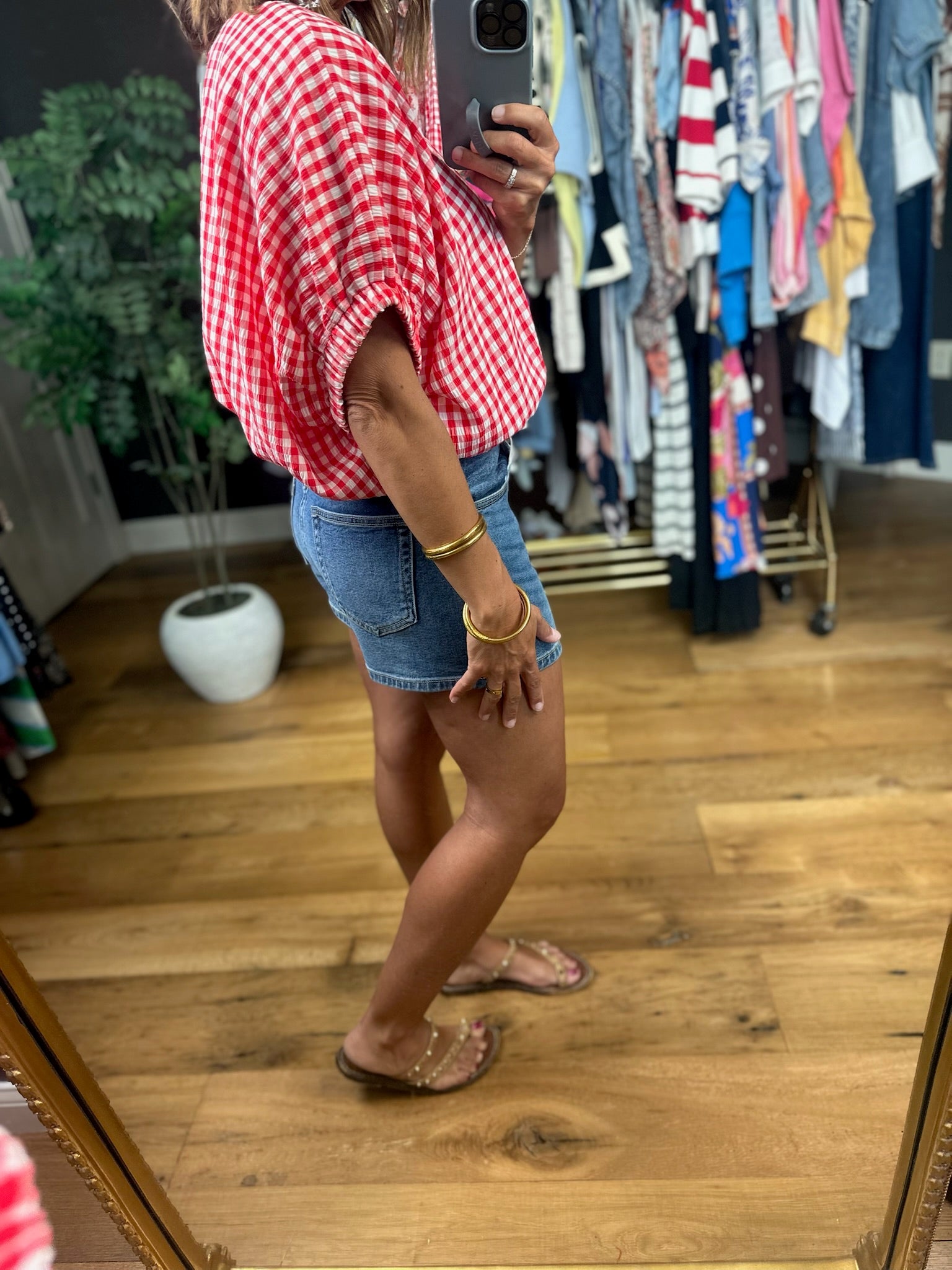 Weekend Stroll Gingham Bubble-Hem Top-Skirts-Entro-Anna Kaytes Boutique, Women's Fashion Boutique in Grinnell, Iowa