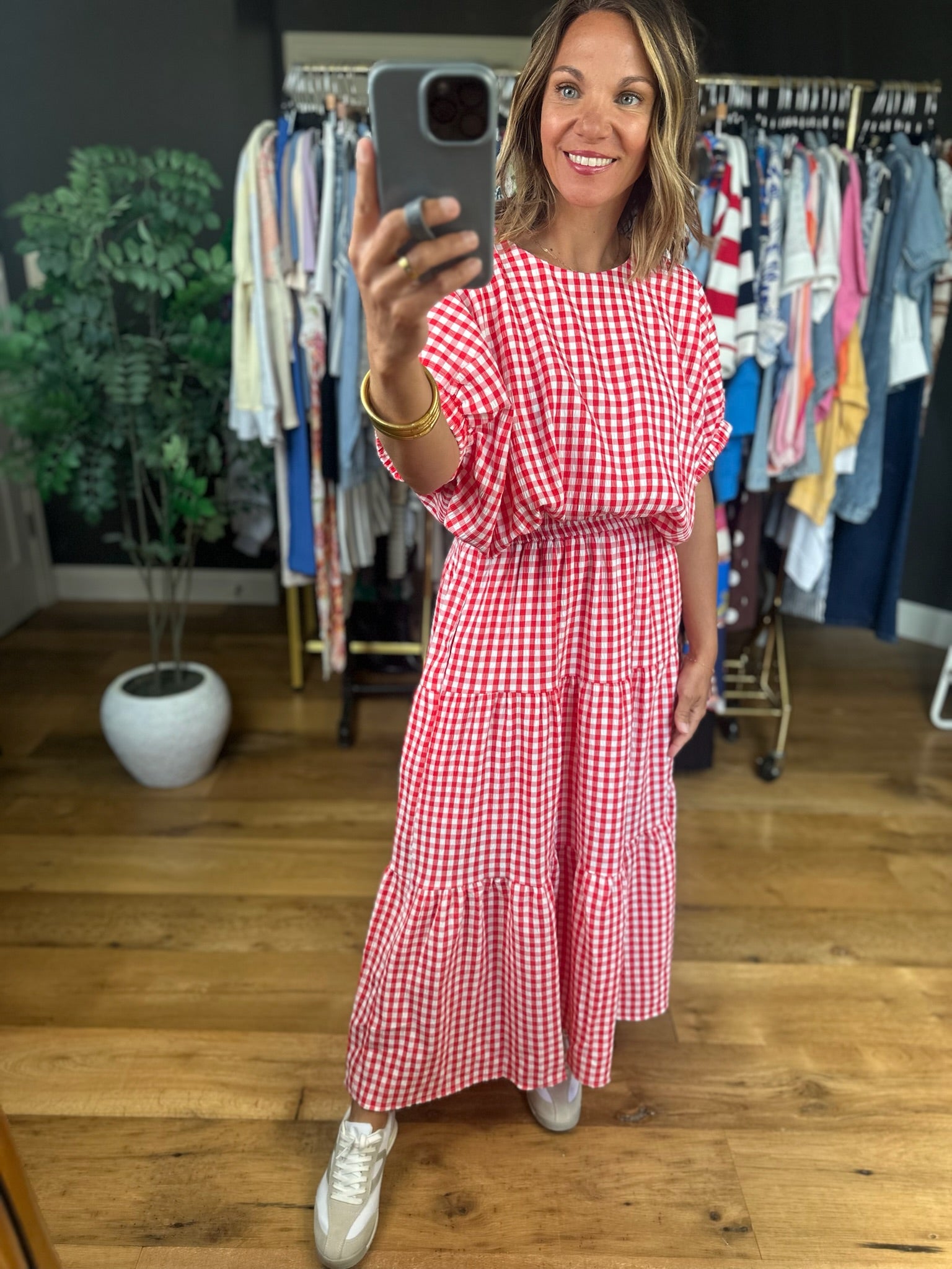 Weekend Stroll Gingham Bubble-Hem Top-Skirts-Entro-Anna Kaytes Boutique, Women's Fashion Boutique in Grinnell, Iowa