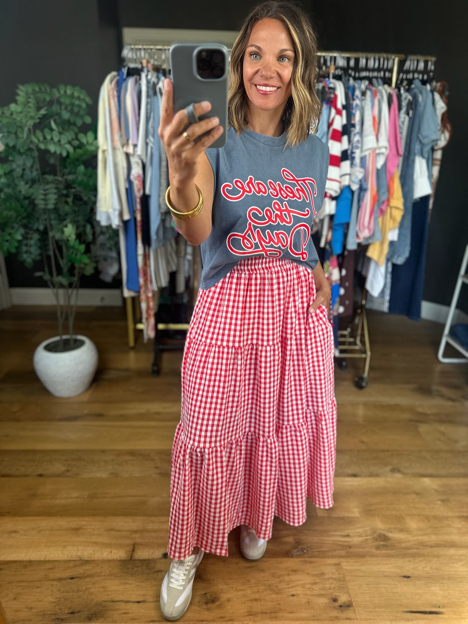 Weekend Stroll Gingham Skirt-Skirts-Entro-Anna Kaytes Boutique, Women's Fashion Boutique in Grinnell, Iowa