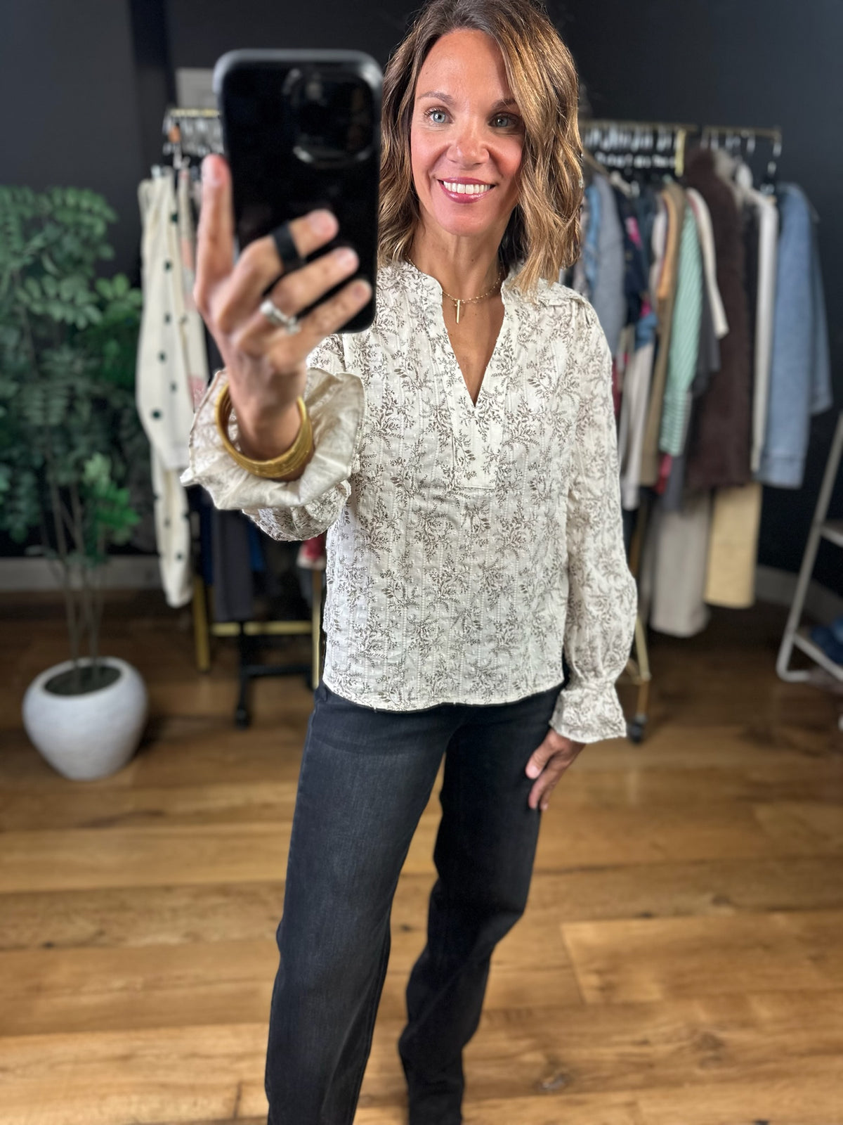 The Pretty Path V-Neck Top-Long Sleeves-Blu Pepper-Anna Kaytes Boutique, Women's Fashion Boutique in Grinnell, Iowa