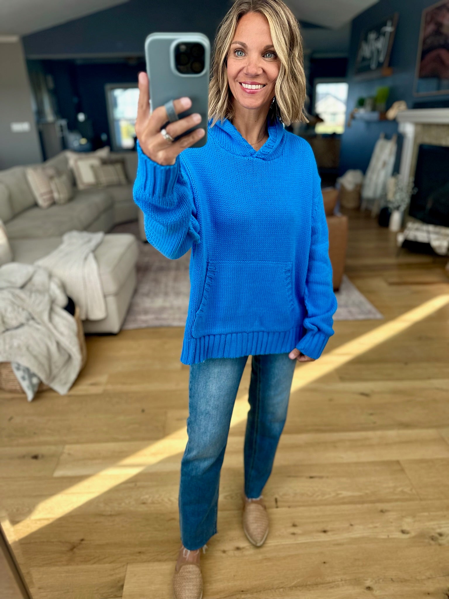Better In Blue Knit Hoodie-Sweaters-Wishlist-Anna Kaytes Boutique, Women's Fashion Boutique in Grinnell, Iowa