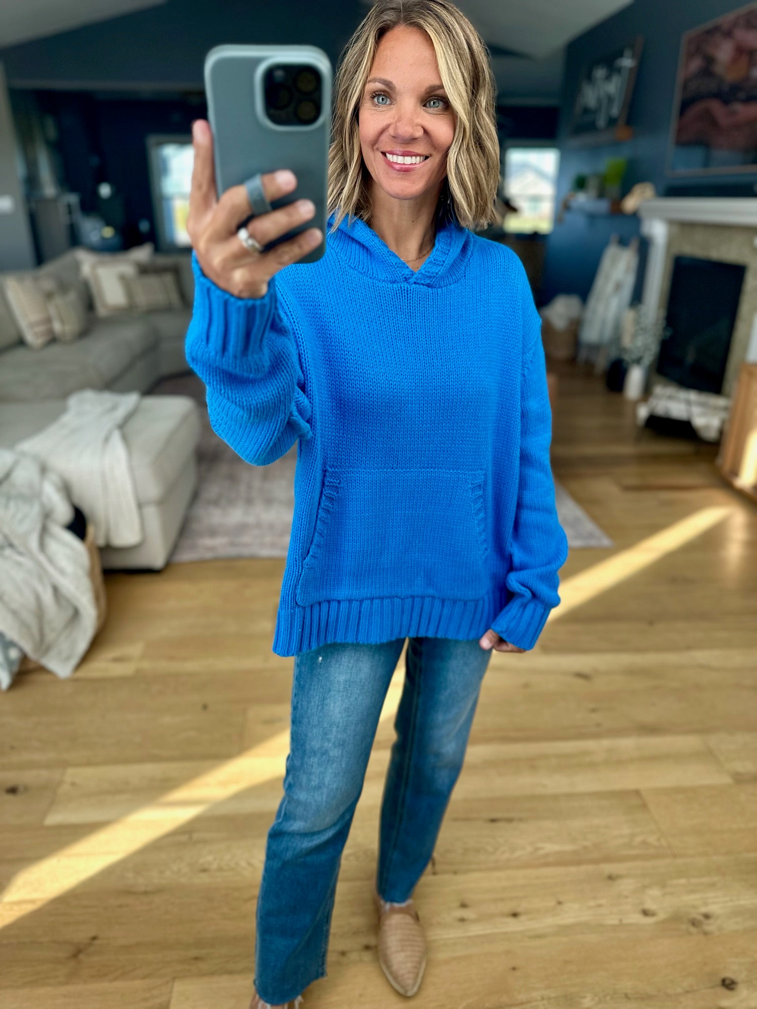 Better In Blue Knit Hoodie-Sweaters-Wishlist-Anna Kaytes Boutique, Women's Fashion Boutique in Grinnell, Iowa
