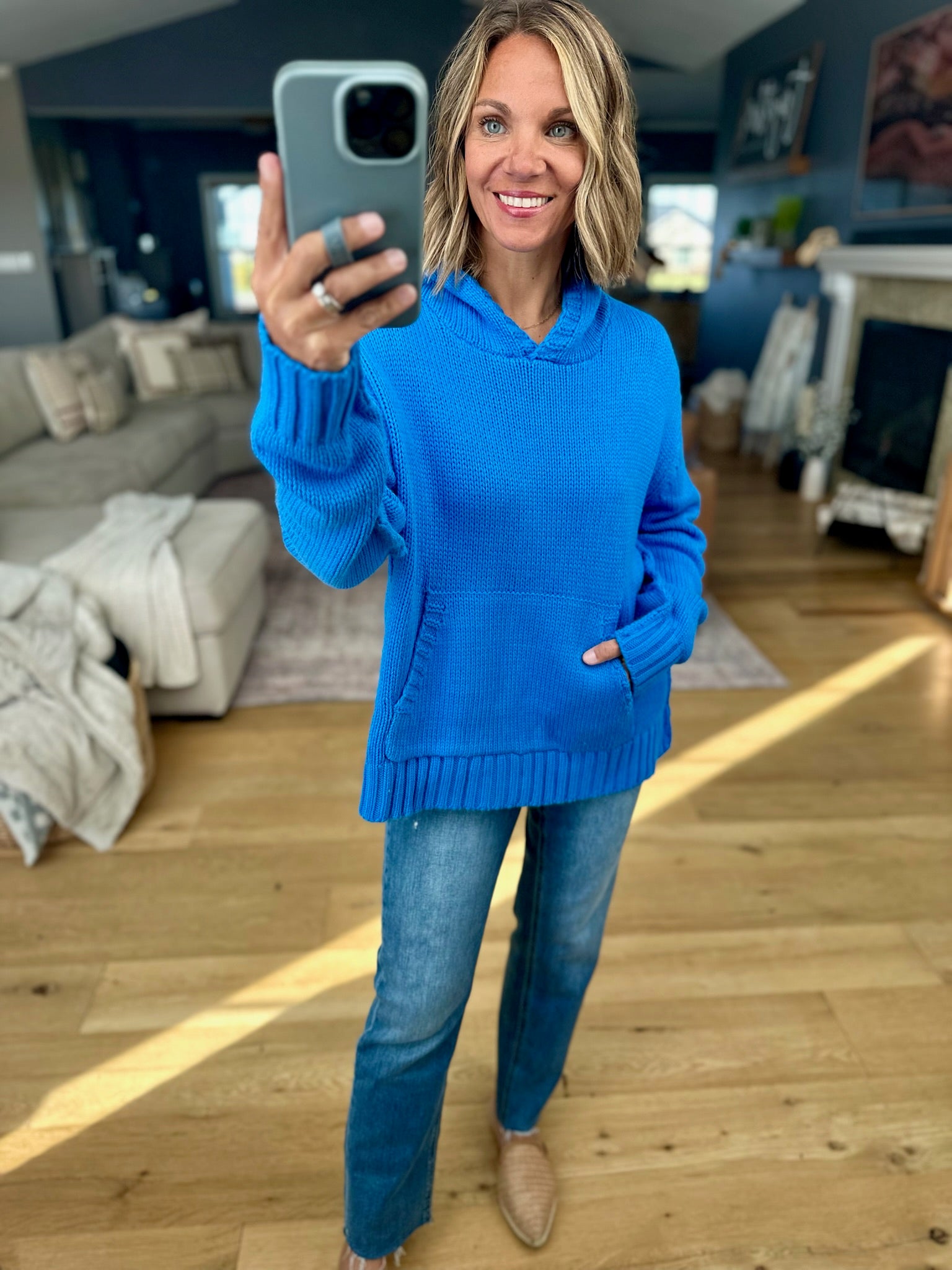 Better In Blue Knit Hoodie-Sweaters-Wishlist-Anna Kaytes Boutique, Women's Fashion Boutique in Grinnell, Iowa