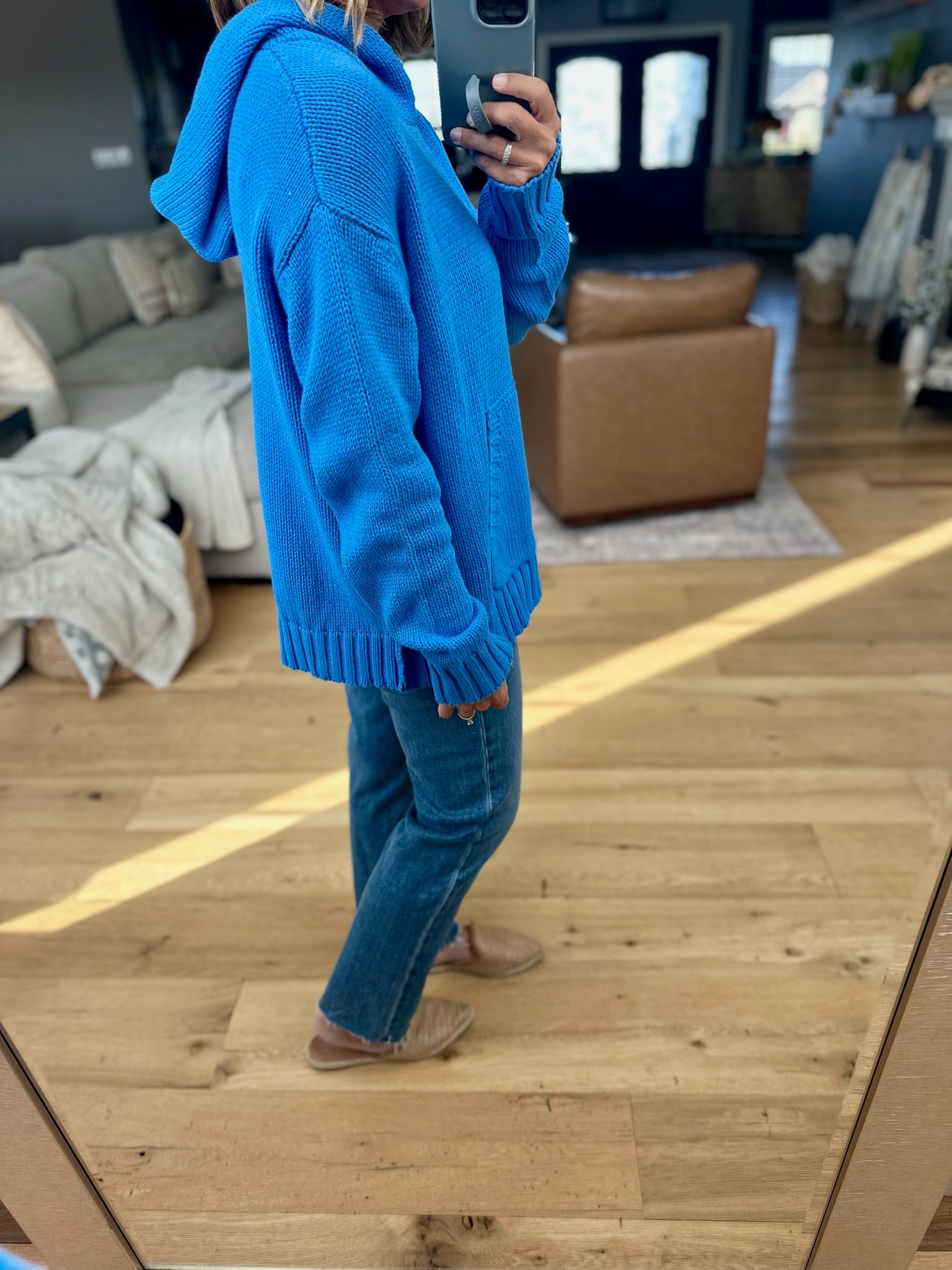 Better In Blue Knit Hoodie-Sweaters-Wishlist-Anna Kaytes Boutique, Women's Fashion Boutique in Grinnell, Iowa