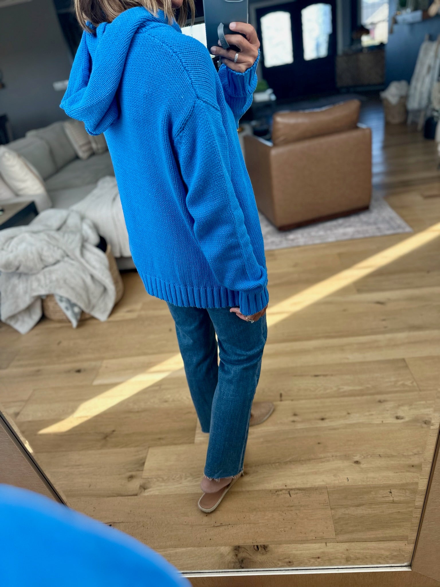 Better In Blue Knit Hoodie-Sweaters-Wishlist-Anna Kaytes Boutique, Women's Fashion Boutique in Grinnell, Iowa