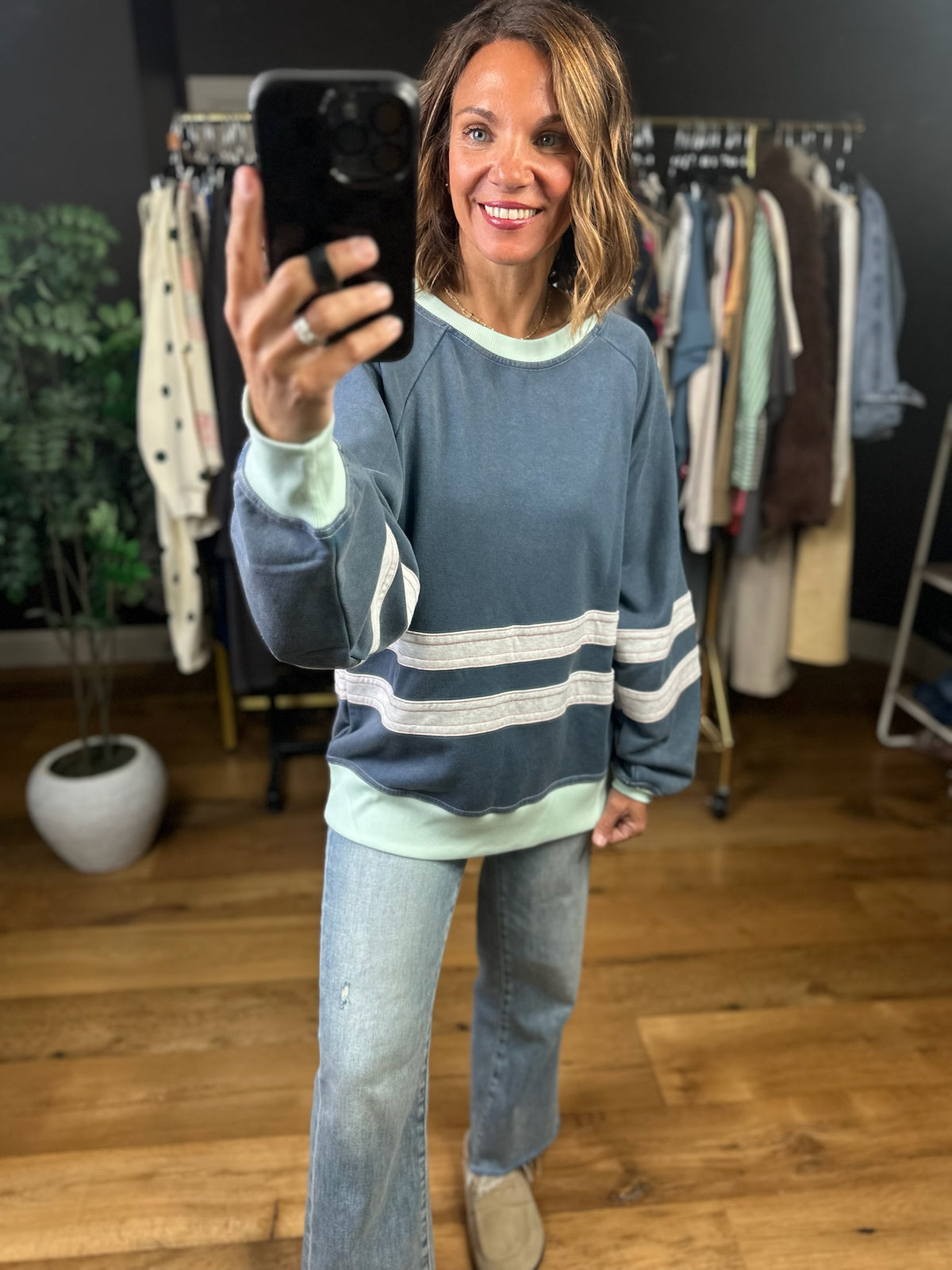 Sure Of This Striped Crew Sweatshirt-Sweaters-Easel-Anna Kaytes Boutique, Women's Fashion Boutique in Grinnell, Iowa