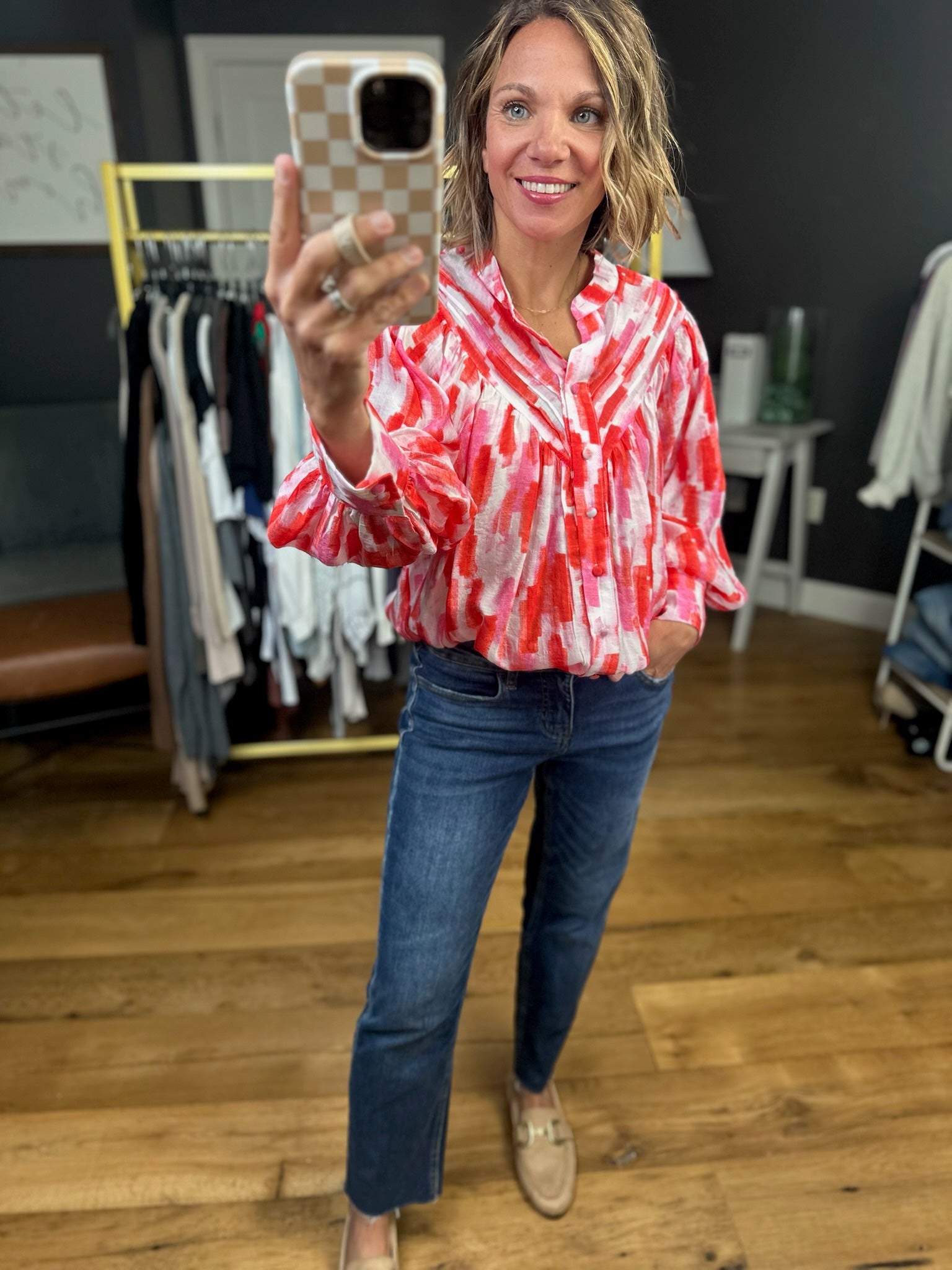 The Truth Is Patterned Top - Sunset Red-Eesome-Anna Kaytes Boutique, Women's Fashion Boutique in Grinnell, Iowa