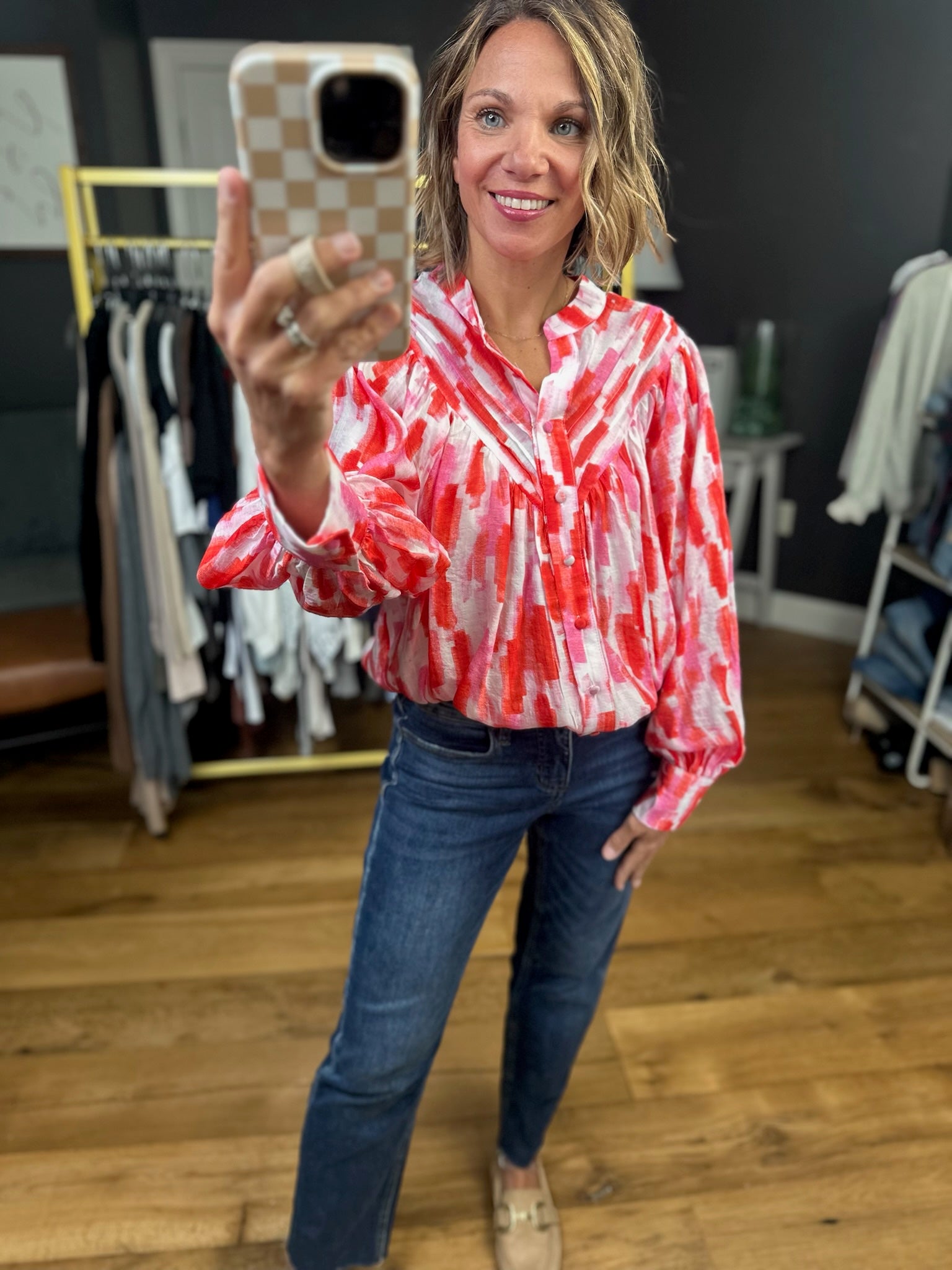 The Truth Is Patterned Top - Sunset Red-Eesome-Anna Kaytes Boutique, Women's Fashion Boutique in Grinnell, Iowa