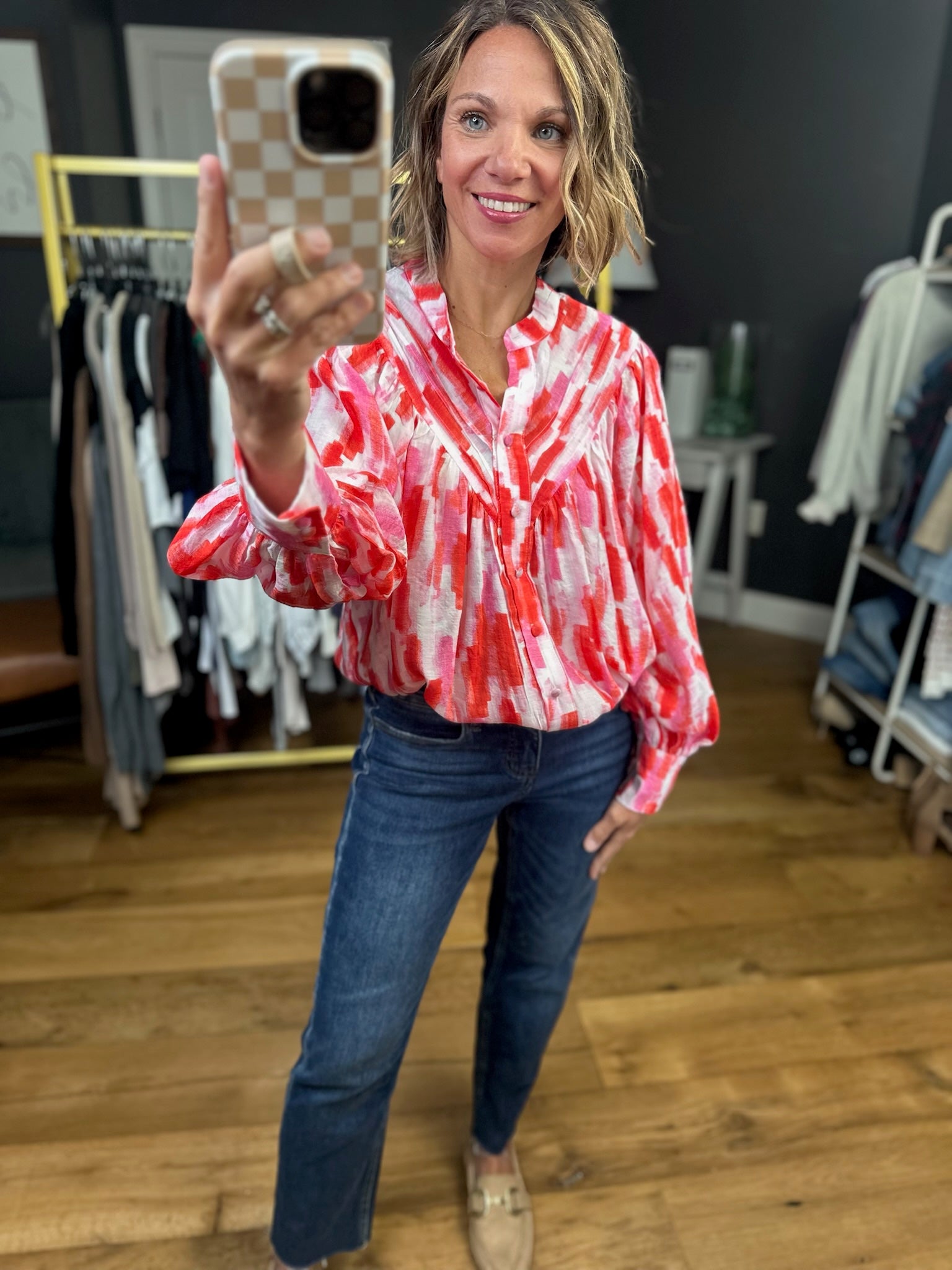 The Truth Is Patterned Top - Sunset Red-Eesome-Anna Kaytes Boutique, Women's Fashion Boutique in Grinnell, Iowa