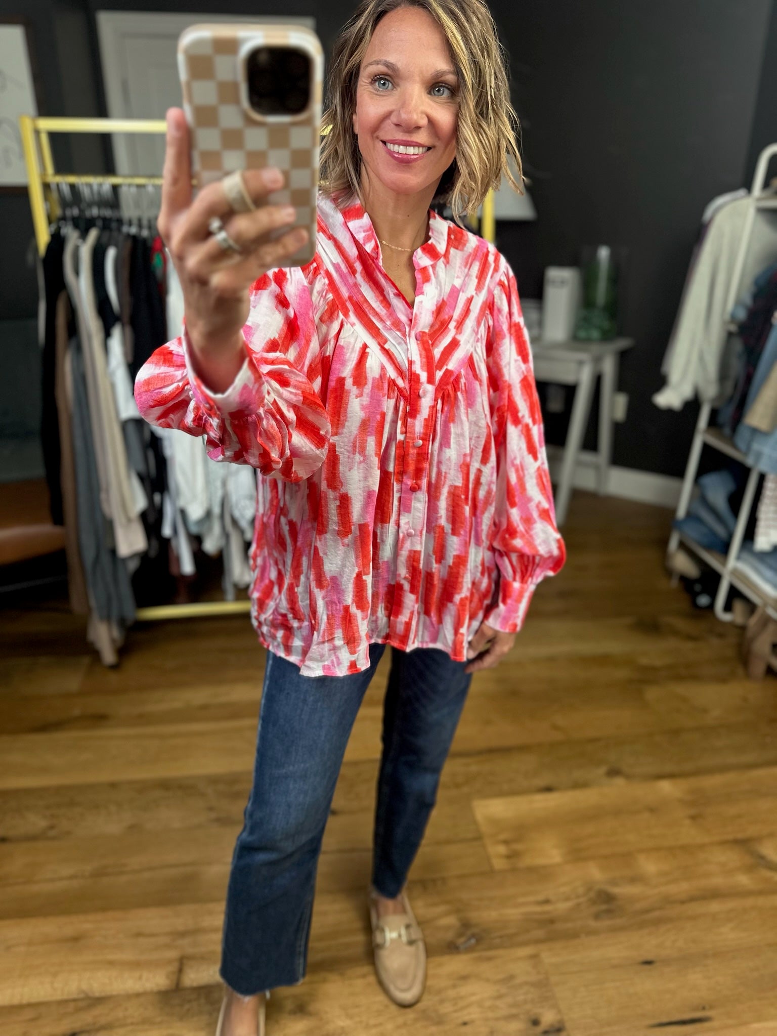The Truth Is Patterned Top - Sunset Red-Eesome-Anna Kaytes Boutique, Women's Fashion Boutique in Grinnell, Iowa