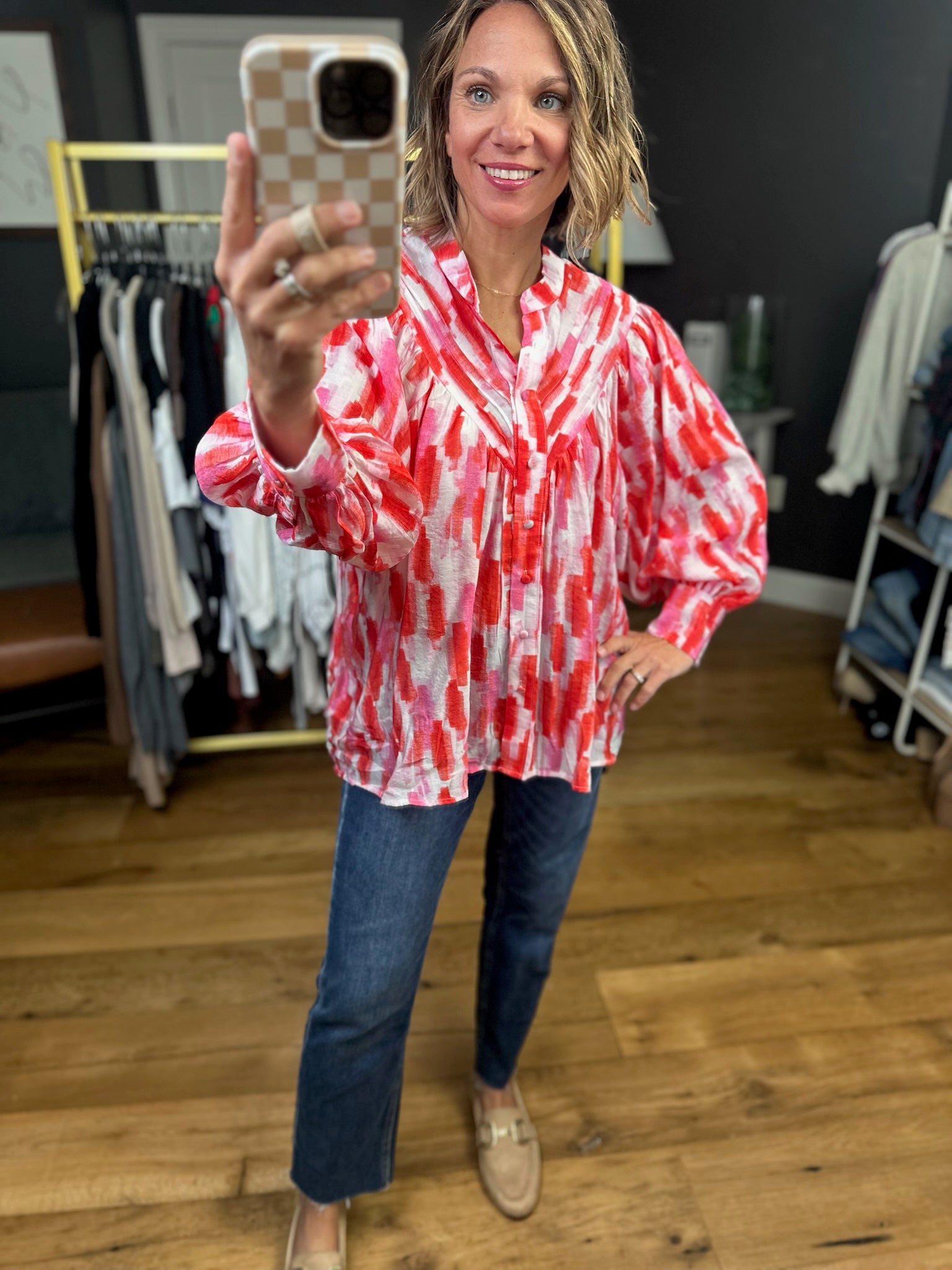 The Truth Is Patterned Top - Sunset Red-Eesome-Anna Kaytes Boutique, Women's Fashion Boutique in Grinnell, Iowa