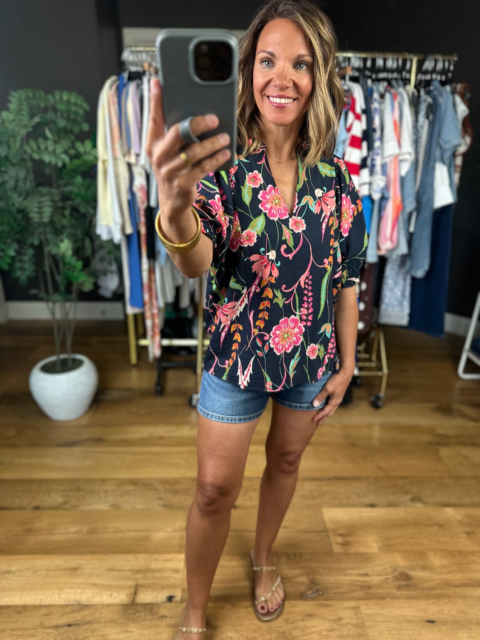 Stepping Away Floral Top-Short Sleeves-THML-Anna Kaytes Boutique, Women's Fashion Boutique in Grinnell, Iowa