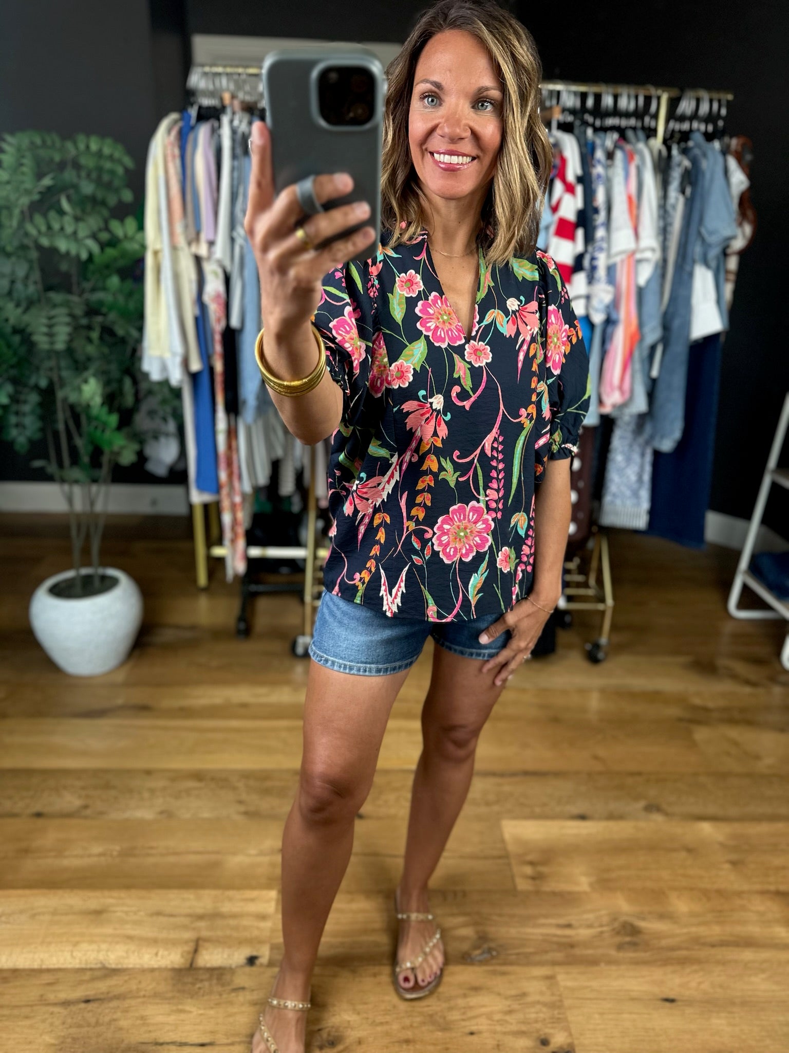 Stepping Away Floral Top-Short Sleeves-THML-Anna Kaytes Boutique, Women's Fashion Boutique in Grinnell, Iowa