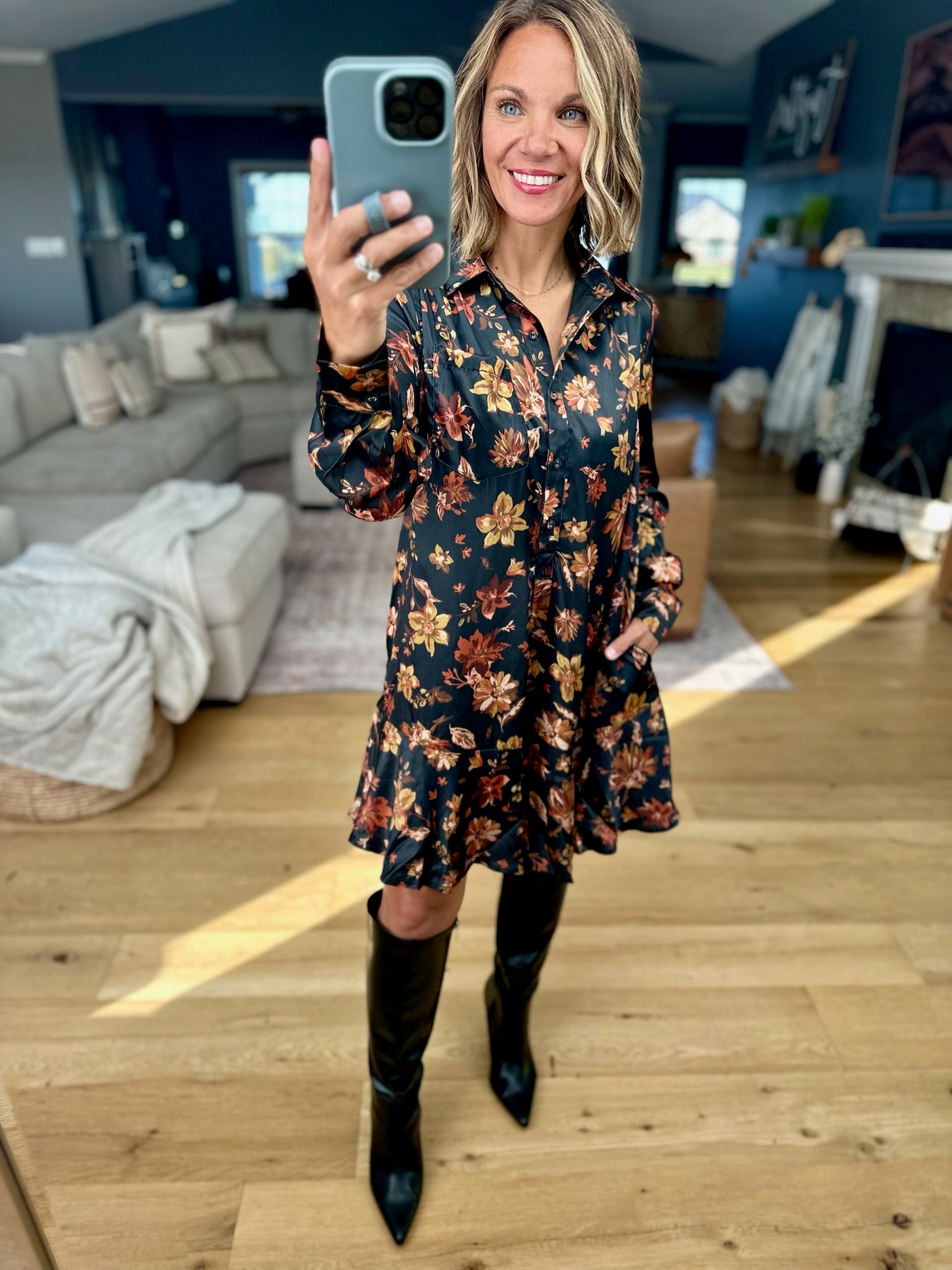 New Way Out Floral Drop-Waist Button-Down Dress-Doe & Rae-Anna Kaytes Boutique, Women's Fashion Boutique in Grinnell, Iowa