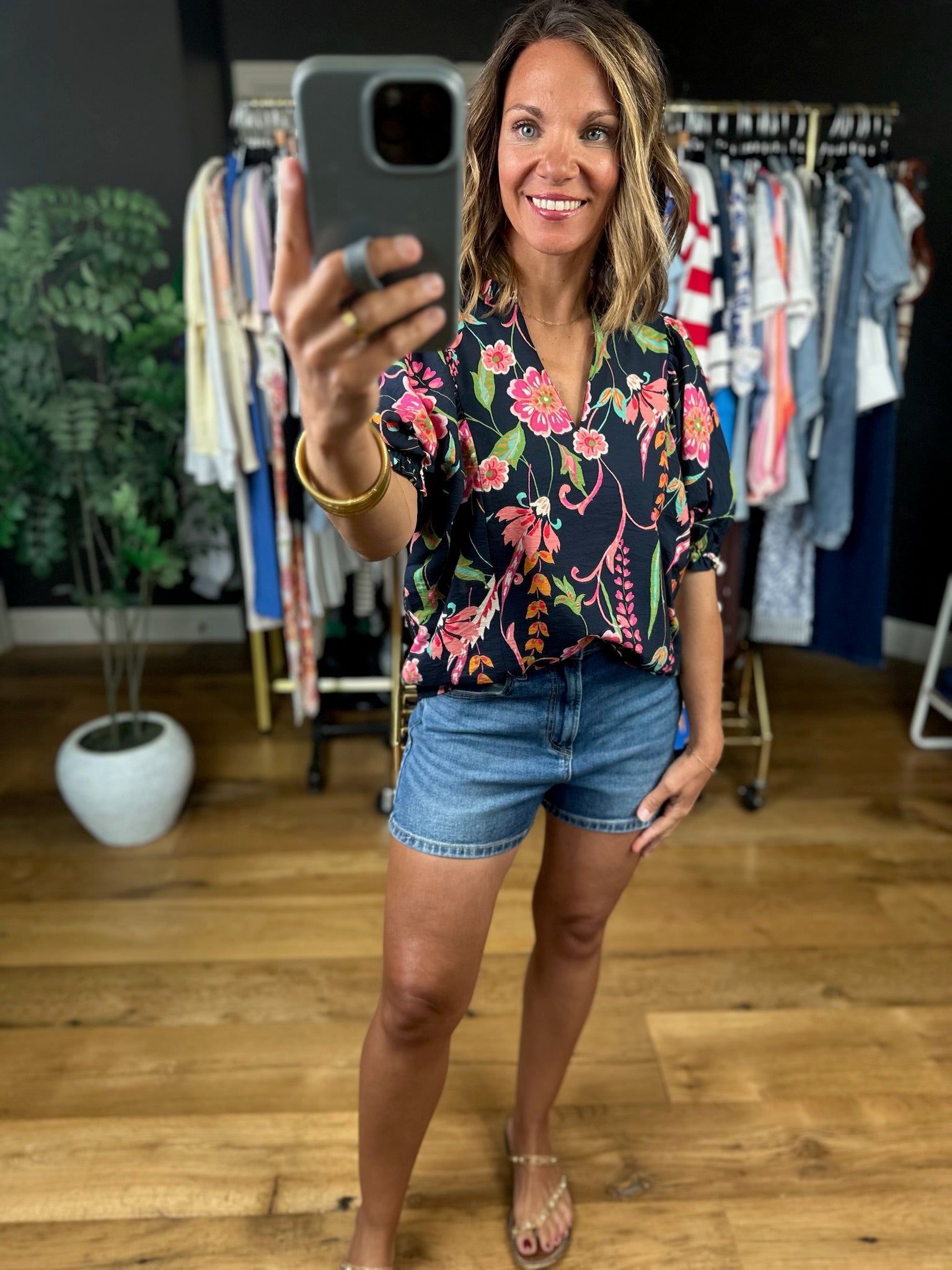 Stepping Away Floral Top-Short Sleeves-THML-Anna Kaytes Boutique, Women's Fashion Boutique in Grinnell, Iowa