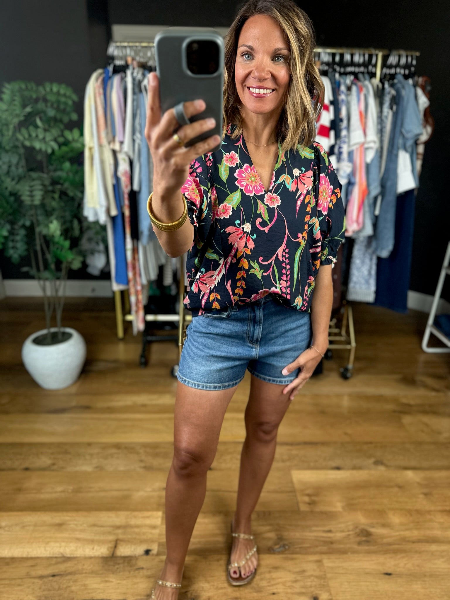 Stepping Away Floral Top-Short Sleeves-THML-Anna Kaytes Boutique, Women's Fashion Boutique in Grinnell, Iowa