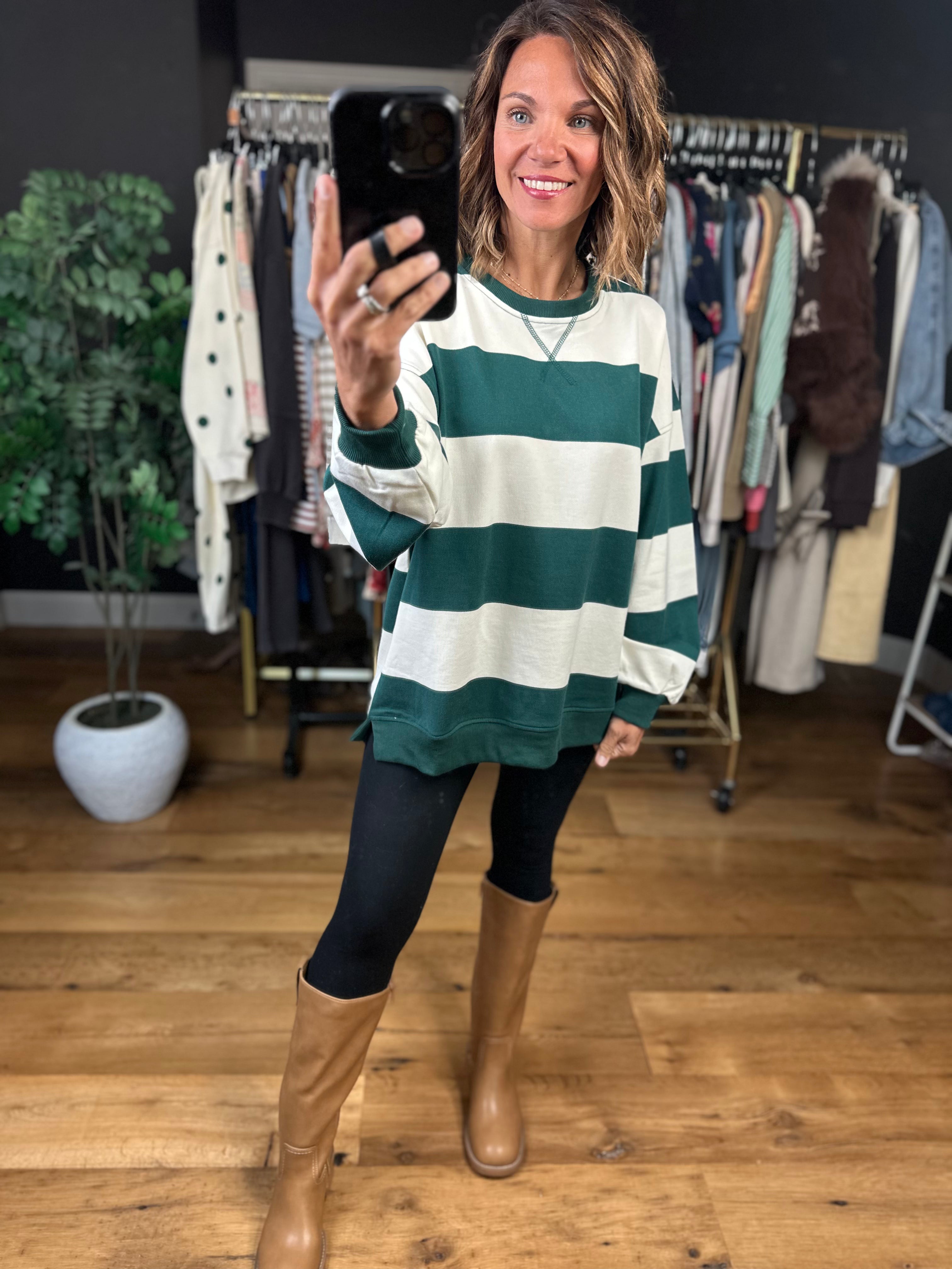 My Hero Oversized Wide Stripe Crewneck-Sweaters-JOA-Anna Kaytes Boutique, Women's Fashion Boutique in Grinnell, Iowa