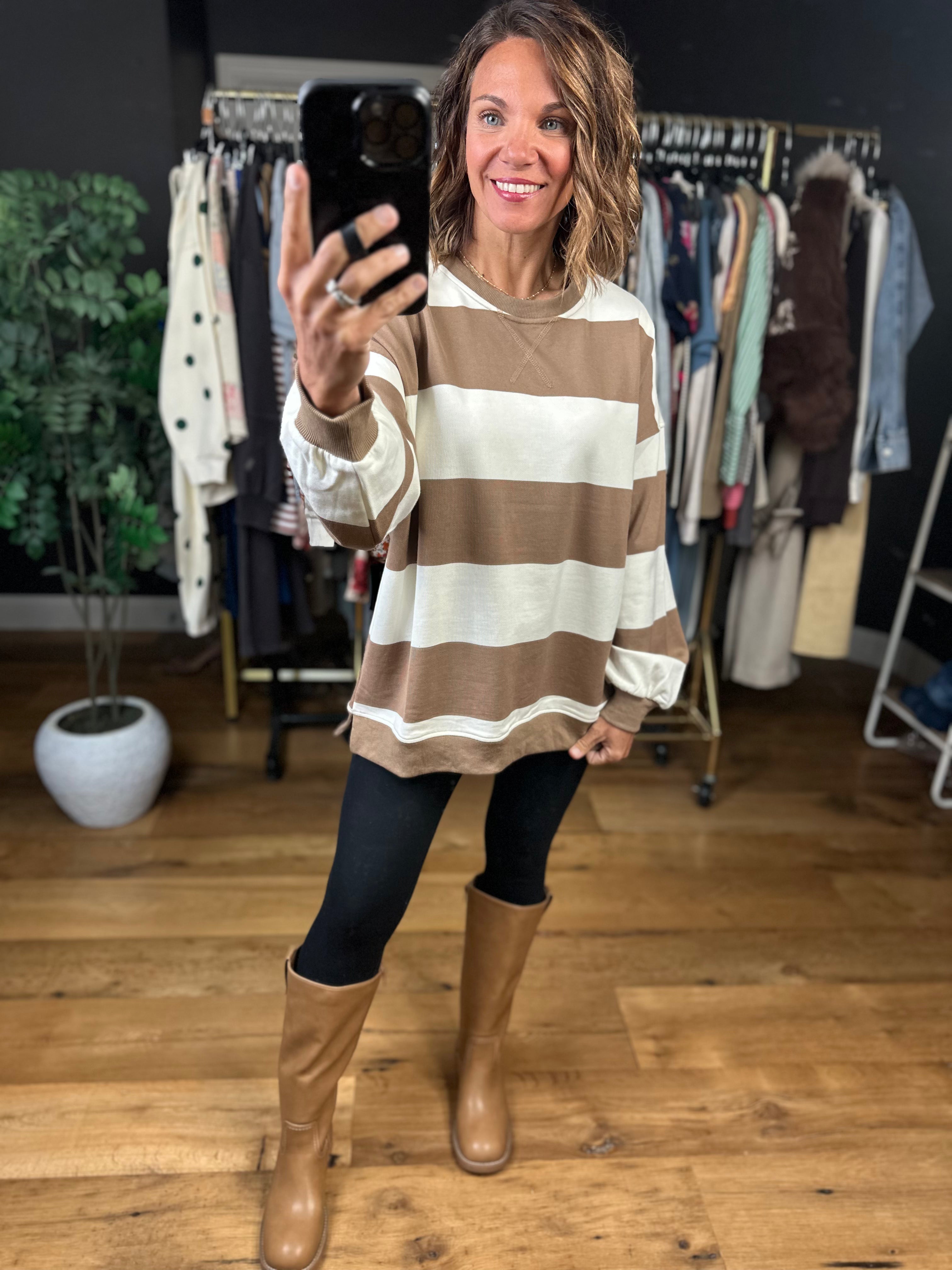 My Hero Oversized Wide Stripe Crewneck-Sweaters-JOA-Anna Kaytes Boutique, Women's Fashion Boutique in Grinnell, Iowa
