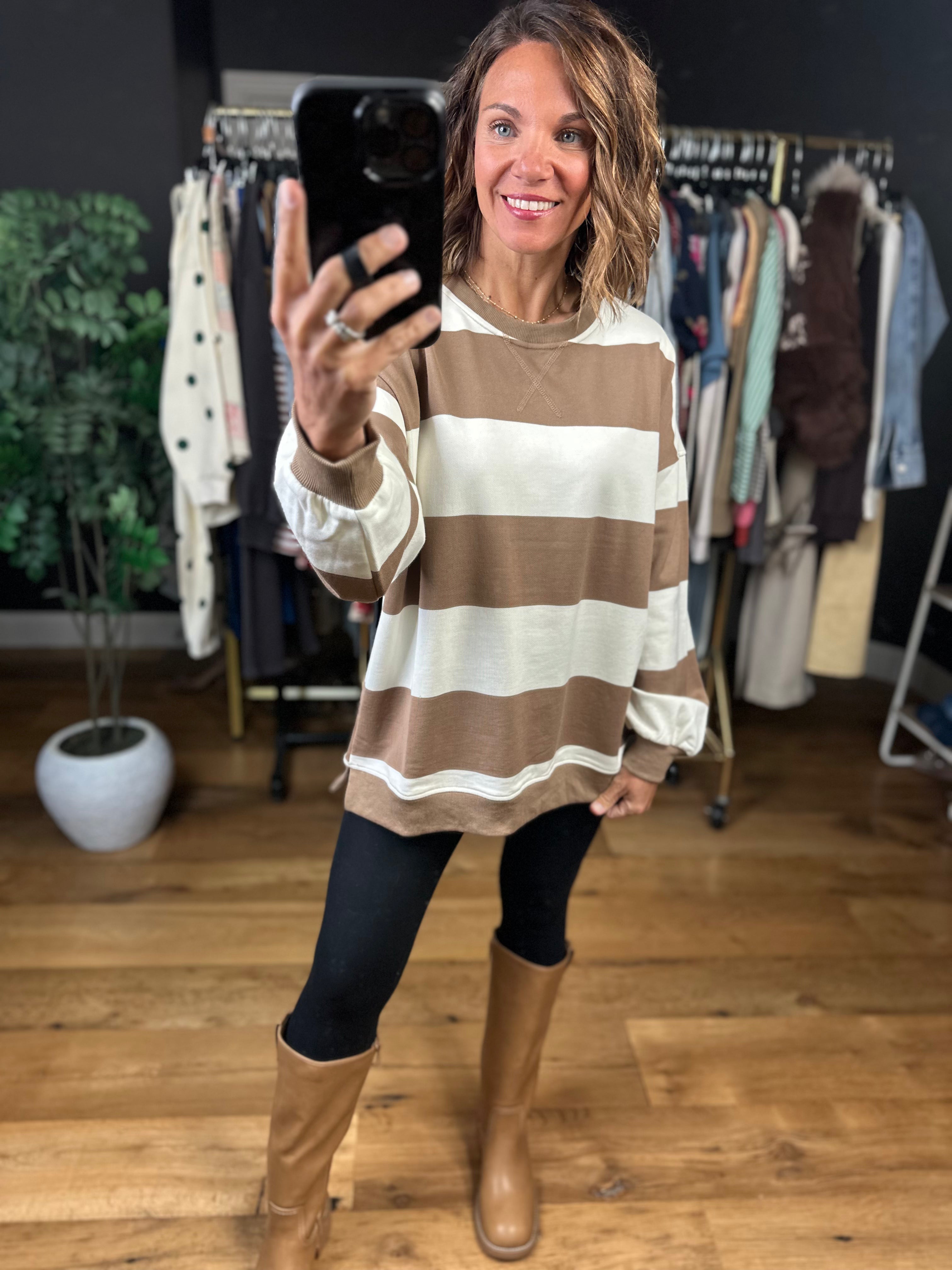 My Hero Oversized Wide Stripe Crewneck-Sweaters-JOA-Anna Kaytes Boutique, Women's Fashion Boutique in Grinnell, Iowa