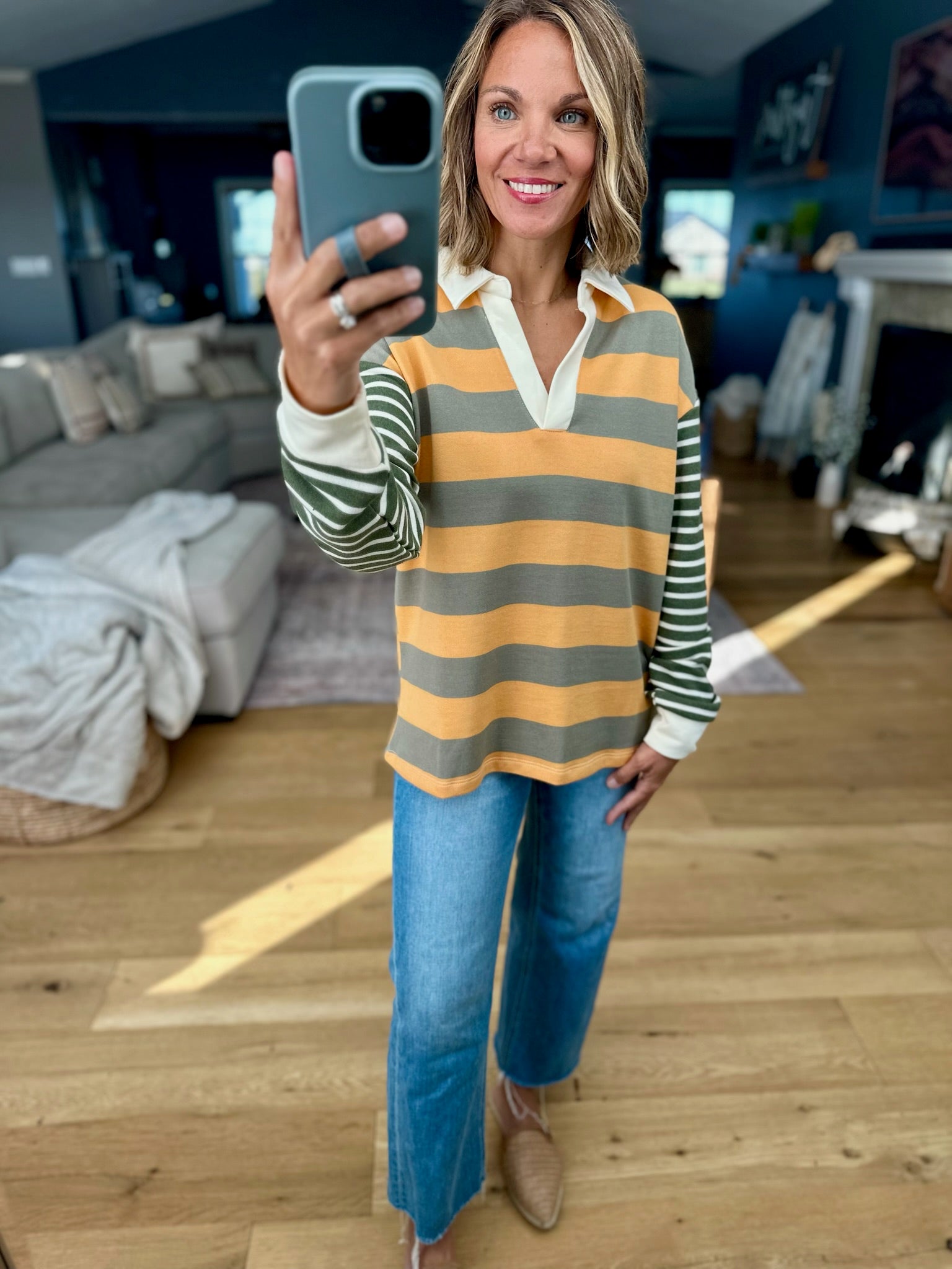 An Easy Edge Rugby Striped Top-Doe & Rae-Anna Kaytes Boutique, Women's Fashion Boutique in Grinnell, Iowa