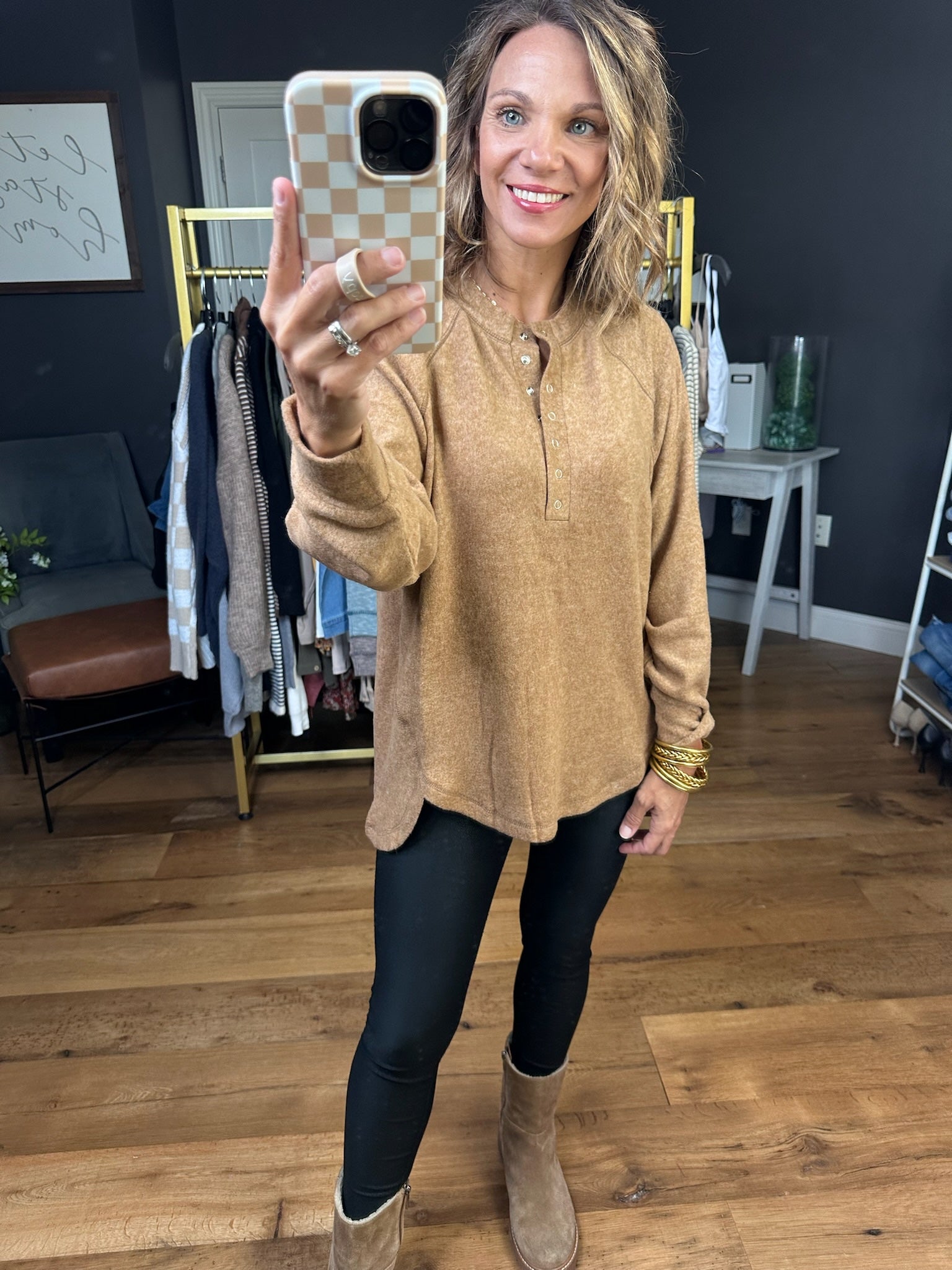 Back & Forth Brushed Fleece Henley - Multiple Options-Long Sleeves-Zenana HT-2321A-Anna Kaytes Boutique, Women's Fashion Boutique in Grinnell, Iowa