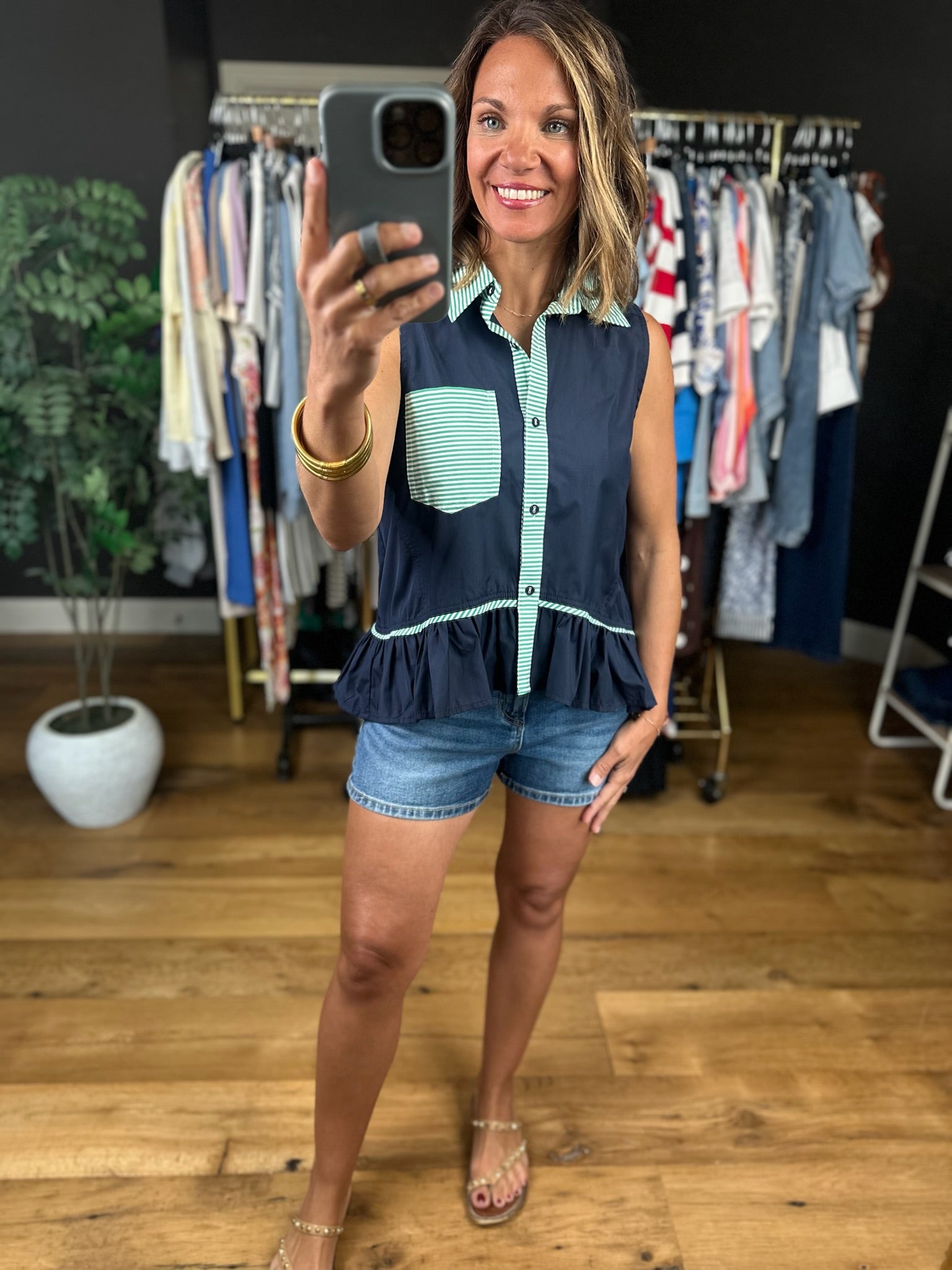Reach For You Peplum Button-Down Top-Sleeveless-Entro-Anna Kaytes Boutique, Women's Fashion Boutique in Grinnell, Iowa