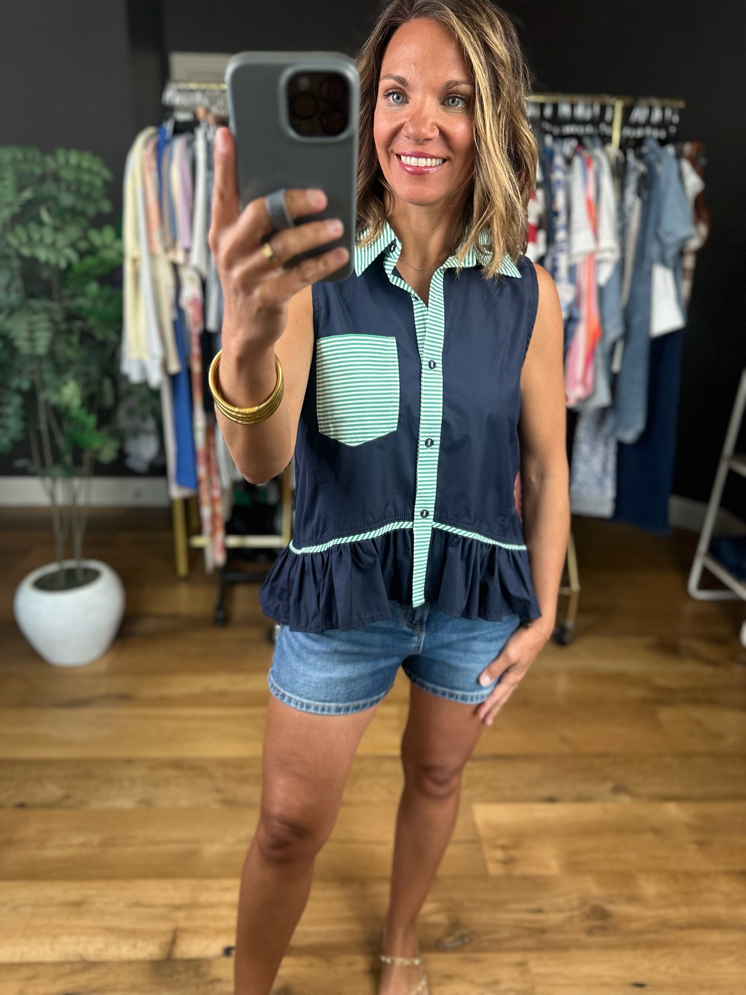 Reach For You Peplum Button-Down Top-Sleeveless-Entro-Anna Kaytes Boutique, Women's Fashion Boutique in Grinnell, Iowa