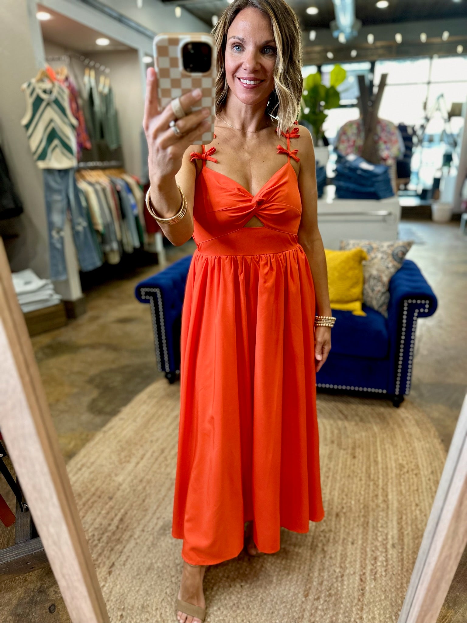 Sunkiss Summer Bow-Detail Dress - Orange Red-Entro-Anna Kaytes Boutique, Women's Fashion Boutique in Grinnell, Iowa