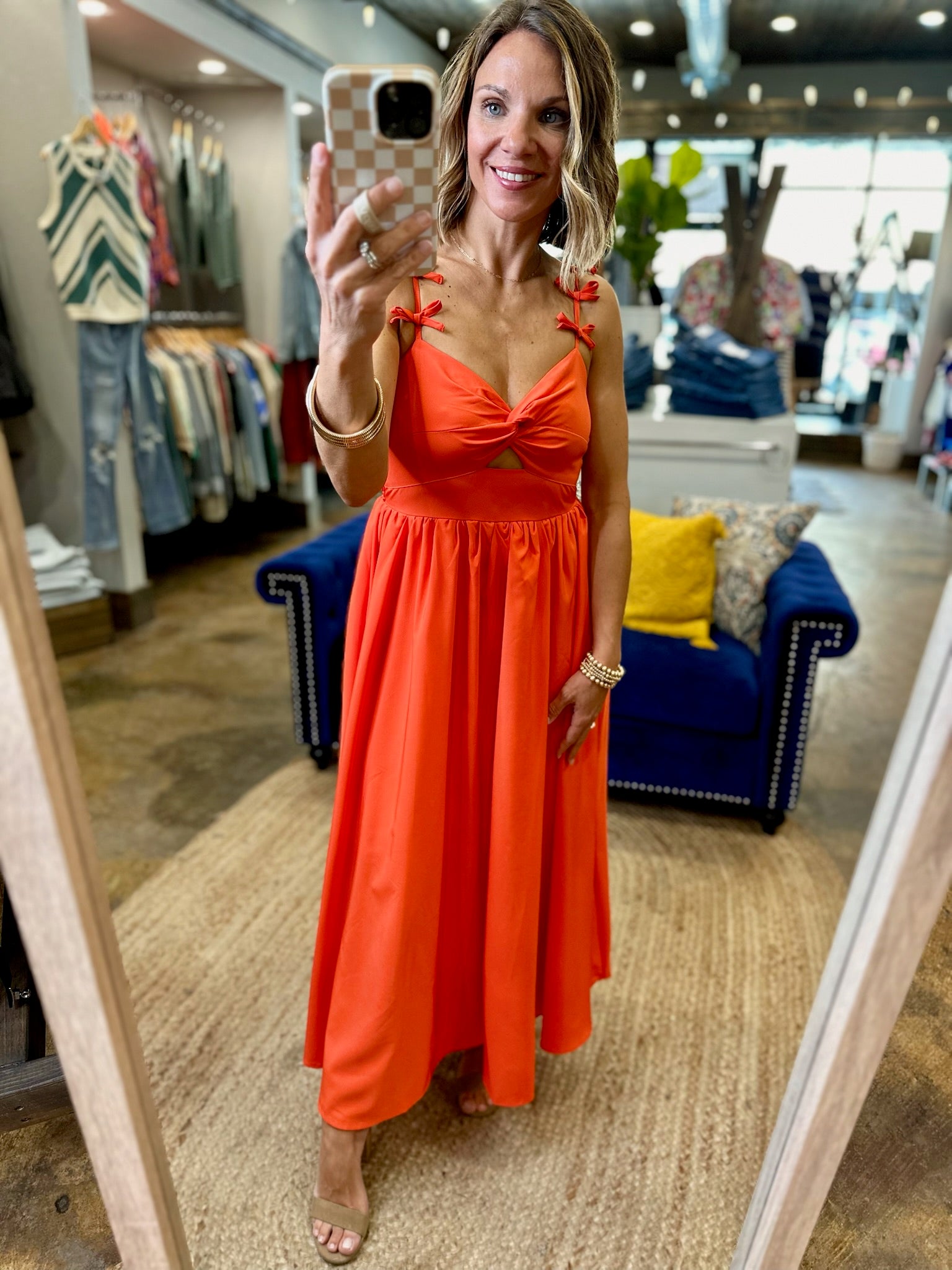 Sunkiss Summer Bow-Detail Dress - Orange Red-Entro-Anna Kaytes Boutique, Women's Fashion Boutique in Grinnell, Iowa