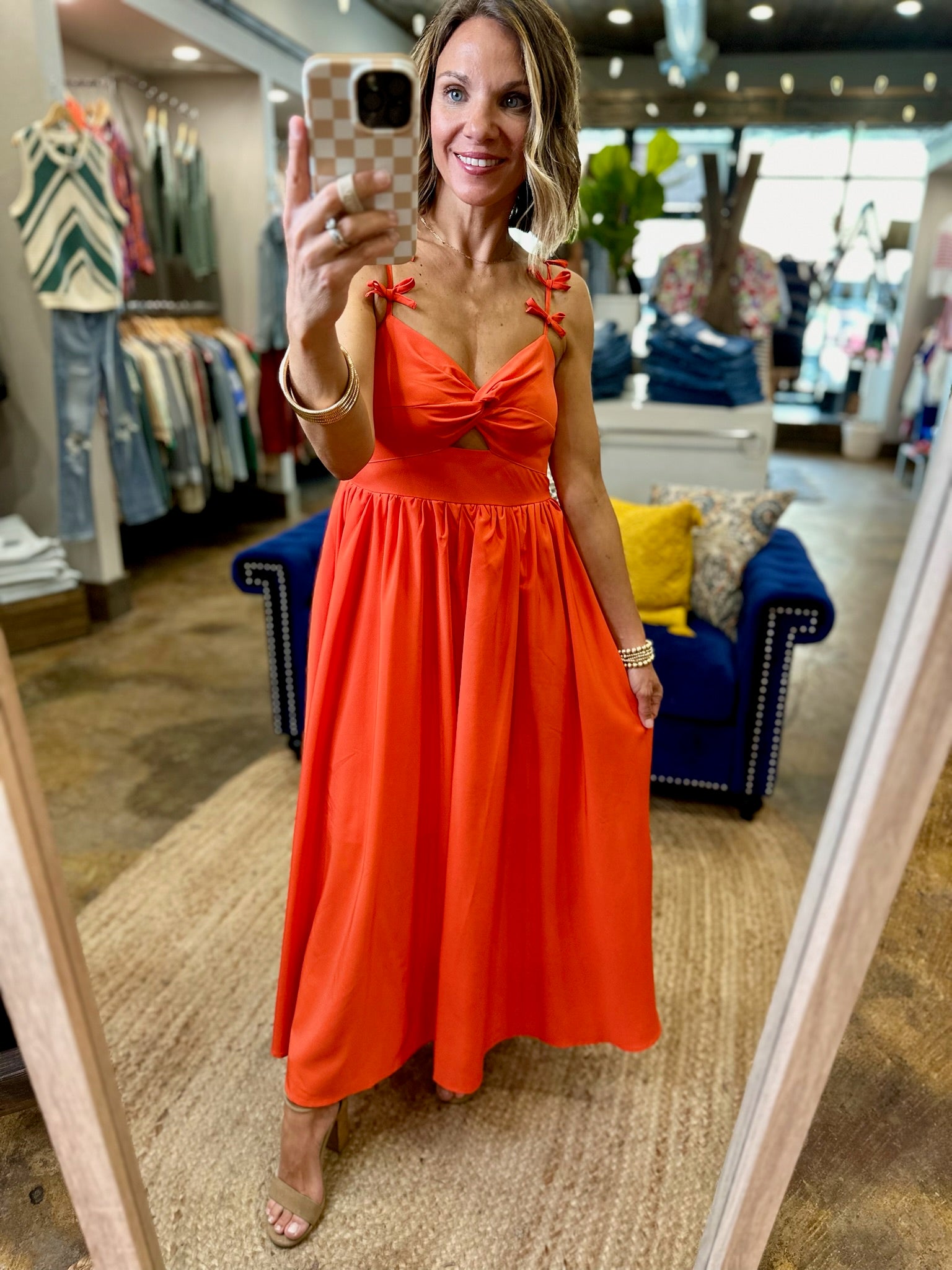Sunkiss Summer Bow-Detail Dress - Orange Red-Entro-Anna Kaytes Boutique, Women's Fashion Boutique in Grinnell, Iowa