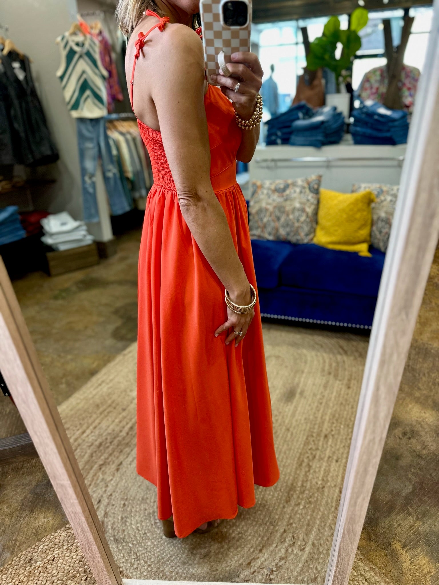 Sunkiss Summer Bow-Detail Dress - Orange Red-Entro-Anna Kaytes Boutique, Women's Fashion Boutique in Grinnell, Iowa