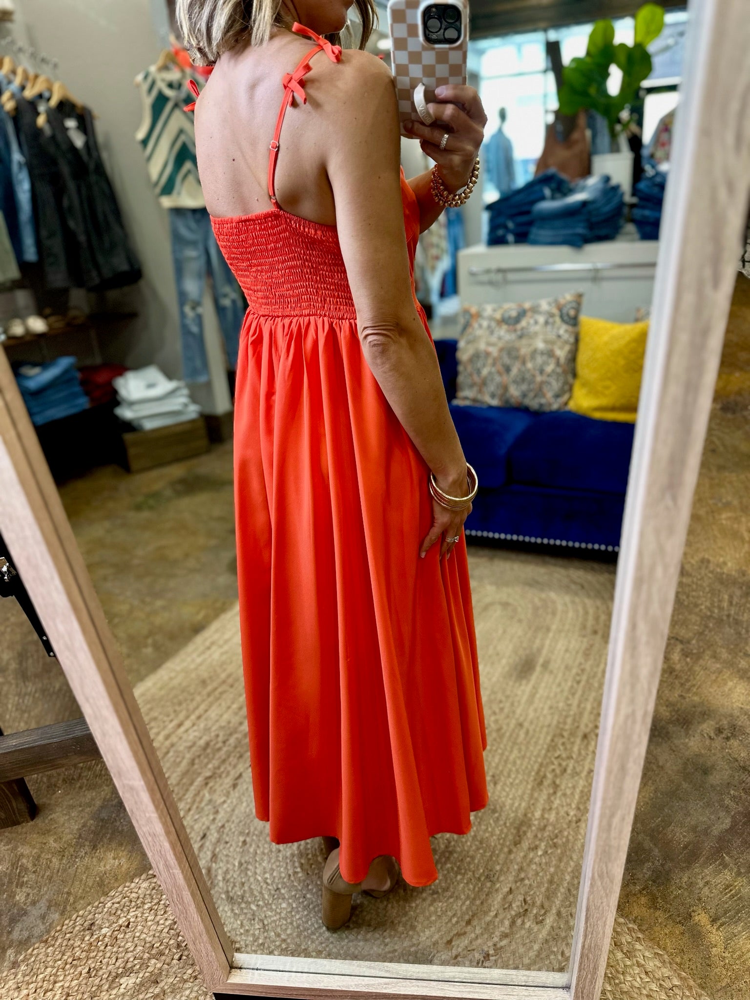 Sunkiss Summer Bow-Detail Dress - Orange Red-Entro-Anna Kaytes Boutique, Women's Fashion Boutique in Grinnell, Iowa