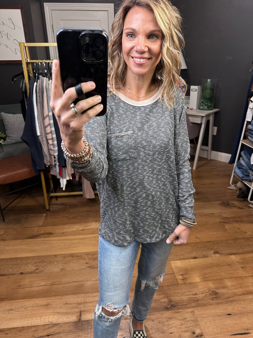 A Lot To Say Heathered Long Sleeve Top - Charcoal-Staccato 17422-Anna Kaytes Boutique, Women's Fashion Boutique in Grinnell, Iowa