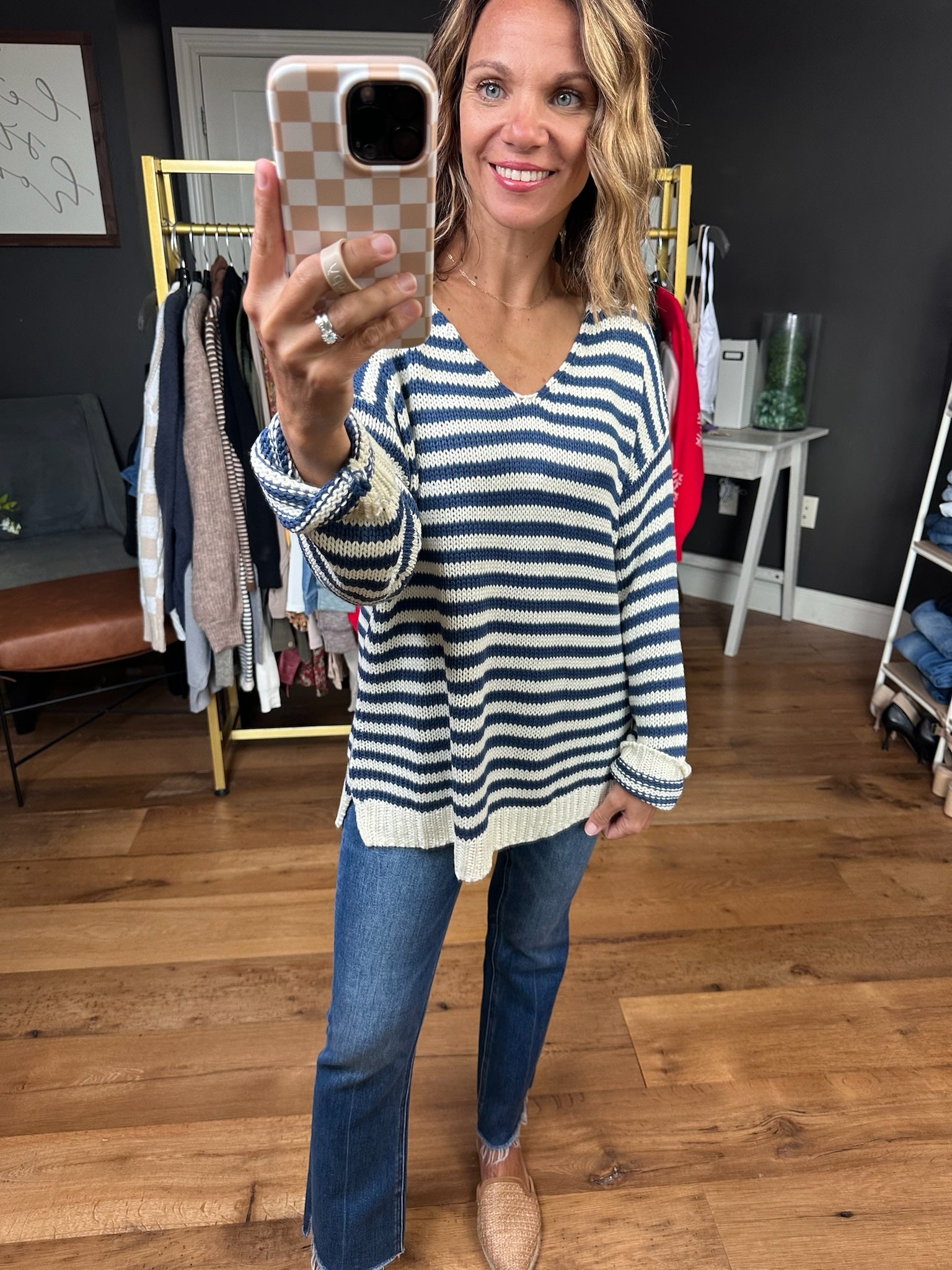 Rounding Up Striped Knit Top - Navy-Bibi-Anna Kaytes Boutique, Women's Fashion Boutique in Grinnell, Iowa