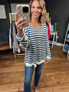 Rounding Up Striped Knit Top - Navy-Bibi-Anna Kaytes Boutique, Women's Fashion Boutique in Grinnell, Iowa