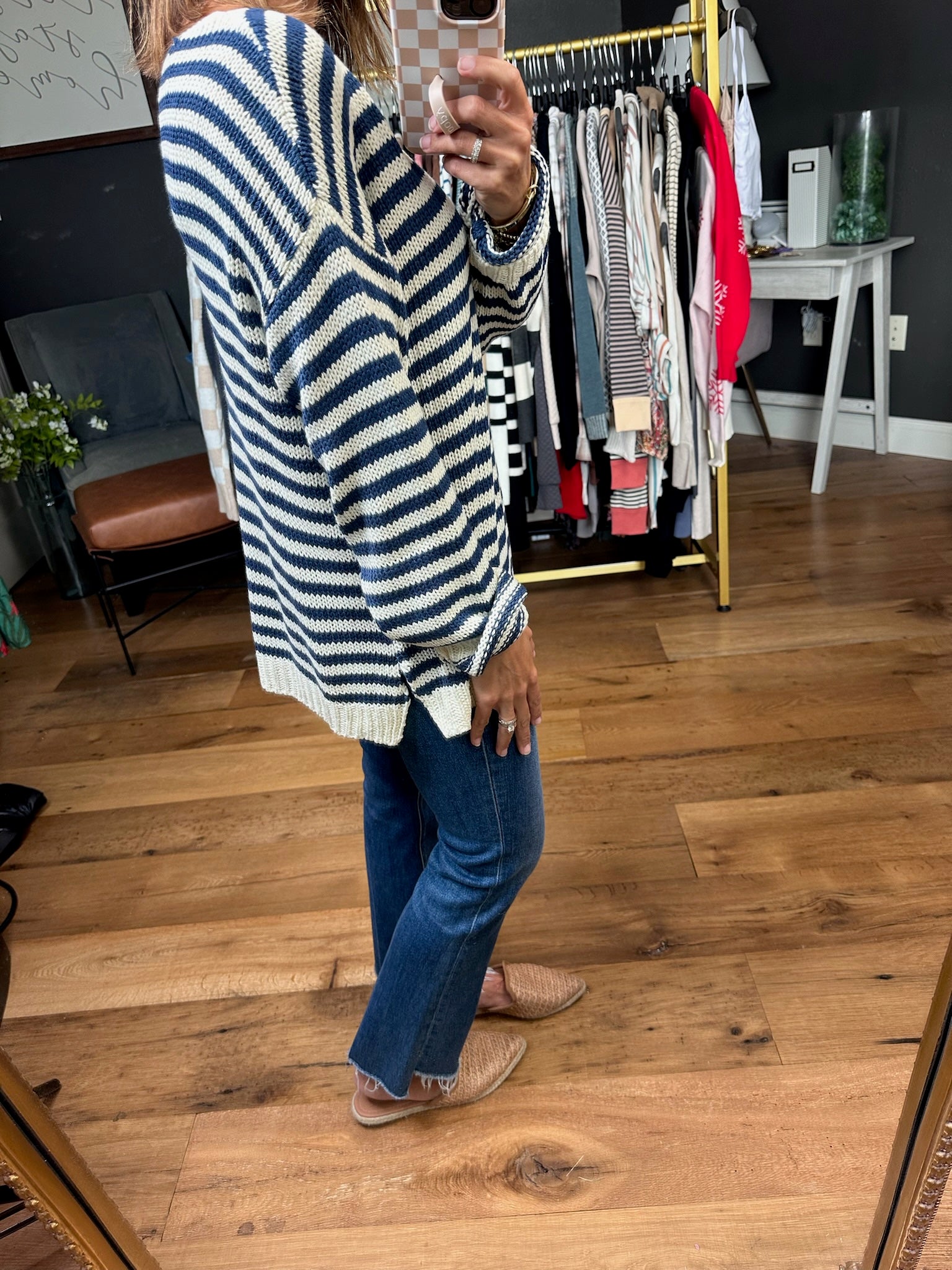 Rounding Up Striped Knit Top - Navy-Bibi-Anna Kaytes Boutique, Women's Fashion Boutique in Grinnell, Iowa