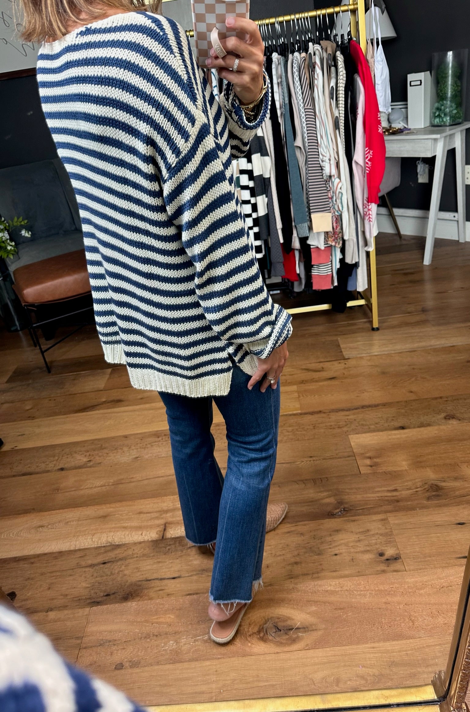 Rounding Up Striped Knit Top - Navy-Bibi-Anna Kaytes Boutique, Women's Fashion Boutique in Grinnell, Iowa