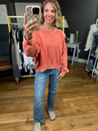 More Important Raw Hem Crewneck Top - Burnt Orange-Easel-Anna Kaytes Boutique, Women's Fashion Boutique in Grinnell, Iowa