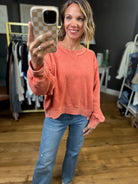 More Important Raw Hem Crewneck Top - Burnt Orange-Easel-Anna Kaytes Boutique, Women's Fashion Boutique in Grinnell, Iowa