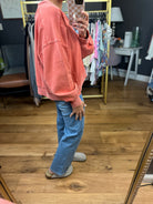 More Important Raw Hem Crewneck Top - Burnt Orange-Easel-Anna Kaytes Boutique, Women's Fashion Boutique in Grinnell, Iowa