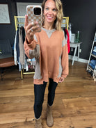 What You're Used To Color Block Long Sleeve Top - Rust/Mocha-Bibi-Anna Kaytes Boutique, Women's Fashion Boutique in Grinnell, Iowa