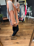 What You're Used To Color Block Long Sleeve Top - Rust/Mocha-Bibi-Anna Kaytes Boutique, Women's Fashion Boutique in Grinnell, Iowa