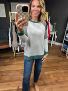 Unexpected Moment Striped Crewneck Sweatshirt - Green/Dark Heather-Staccato-Anna Kaytes Boutique, Women's Fashion Boutique in Grinnell, Iowa