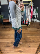 Unexpected Moment Striped Crewneck Sweatshirt - Green/Dark Heather-Staccato-Anna Kaytes Boutique, Women's Fashion Boutique in Grinnell, Iowa