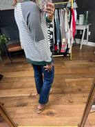 Unexpected Moment Striped Crewneck Sweatshirt - Green/Dark Heather-Staccato-Anna Kaytes Boutique, Women's Fashion Boutique in Grinnell, Iowa