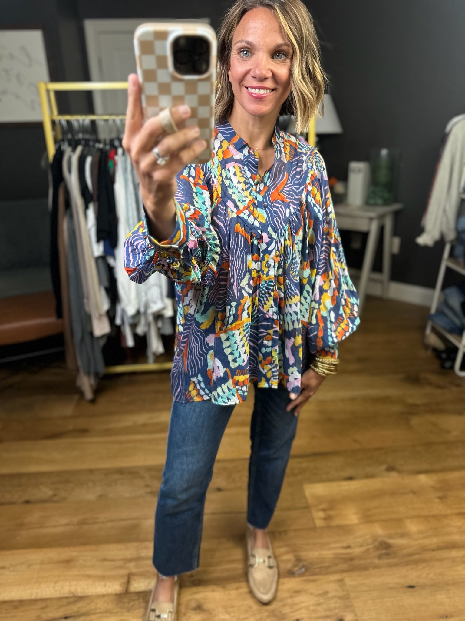 Not So Typical Patterned Top - Navy-Eesome-Anna Kaytes Boutique, Women's Fashion Boutique in Grinnell, Iowa