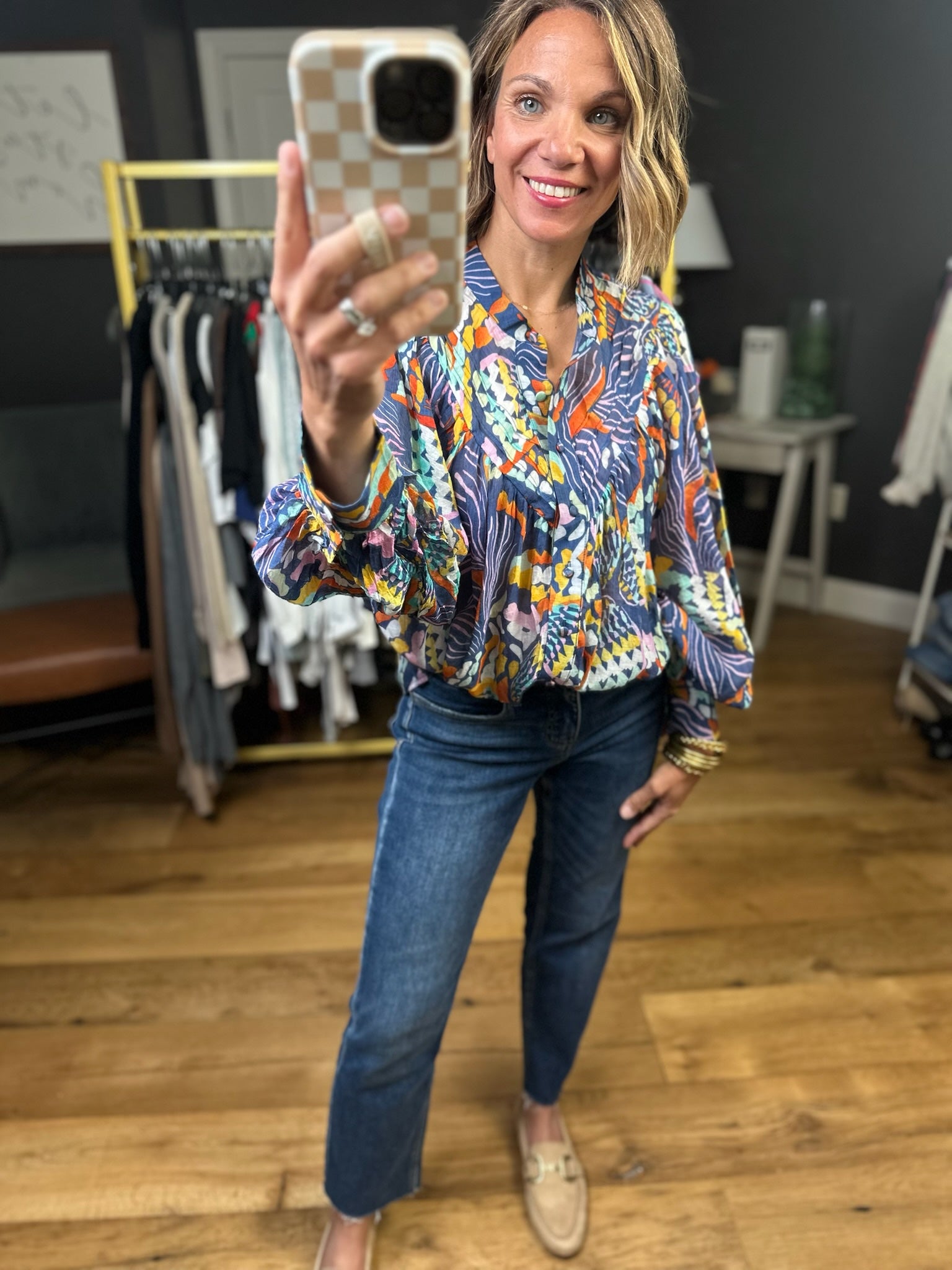 Not So Typical Patterned Top - Navy-Eesome-Anna Kaytes Boutique, Women's Fashion Boutique in Grinnell, Iowa