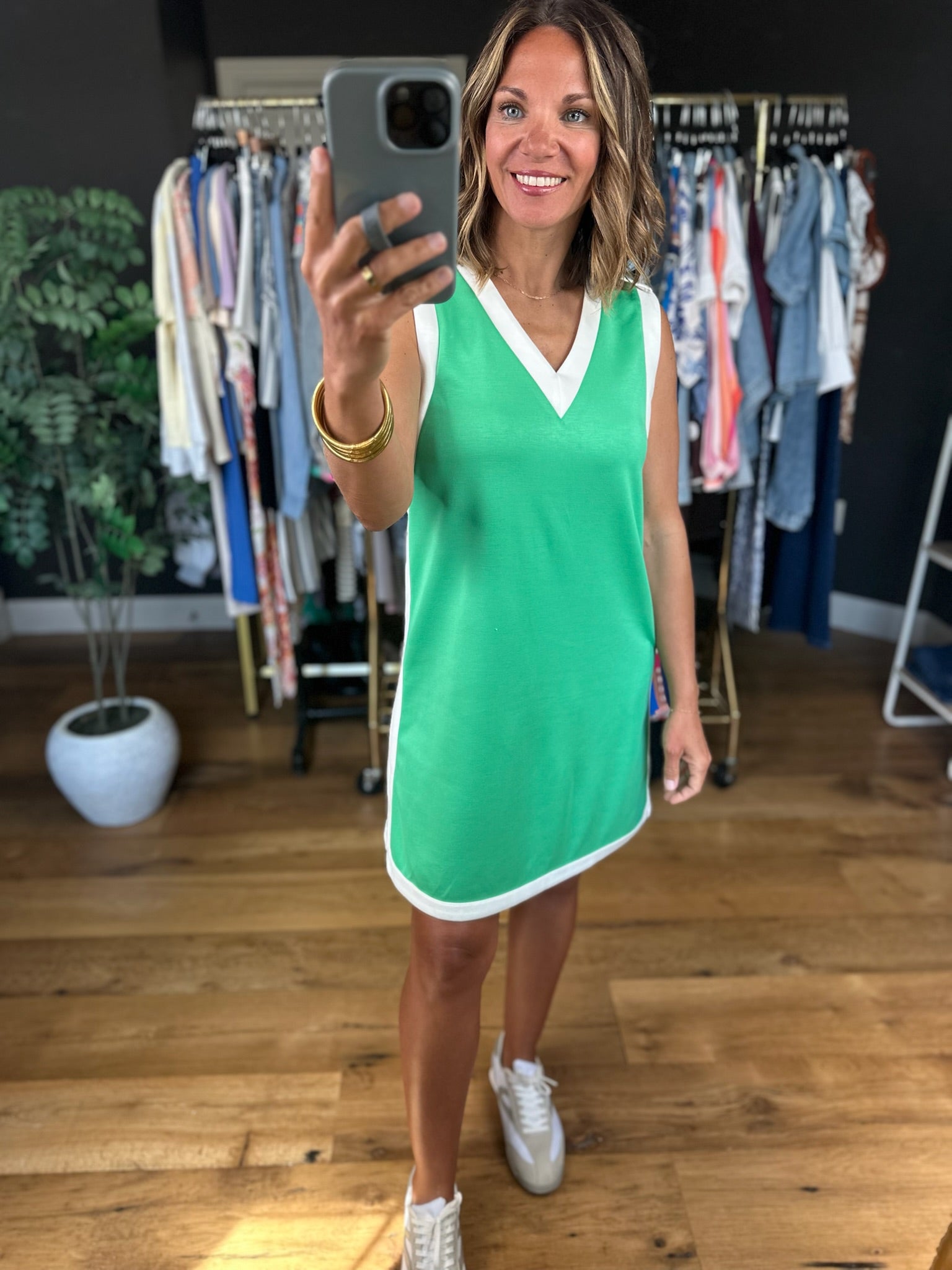 Good Energy Scuba V-Neck Dress-Dresses-Entro-Anna Kaytes Boutique, Women's Fashion Boutique in Grinnell, Iowa