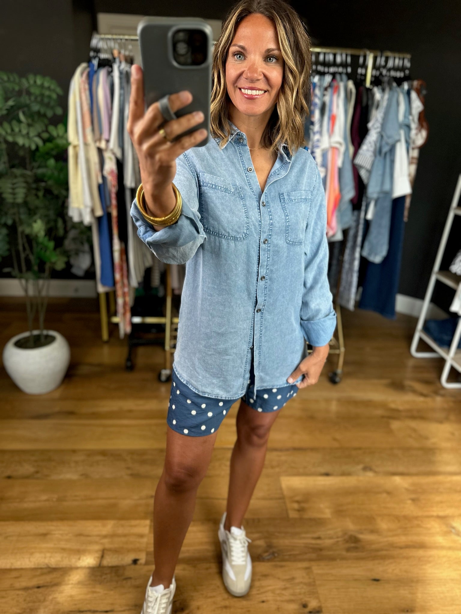 Heading Up Button-Down Tencel Top-Long Sleeves-Doe & Rae-Anna Kaytes Boutique, Women's Fashion Boutique in Grinnell, Iowa
