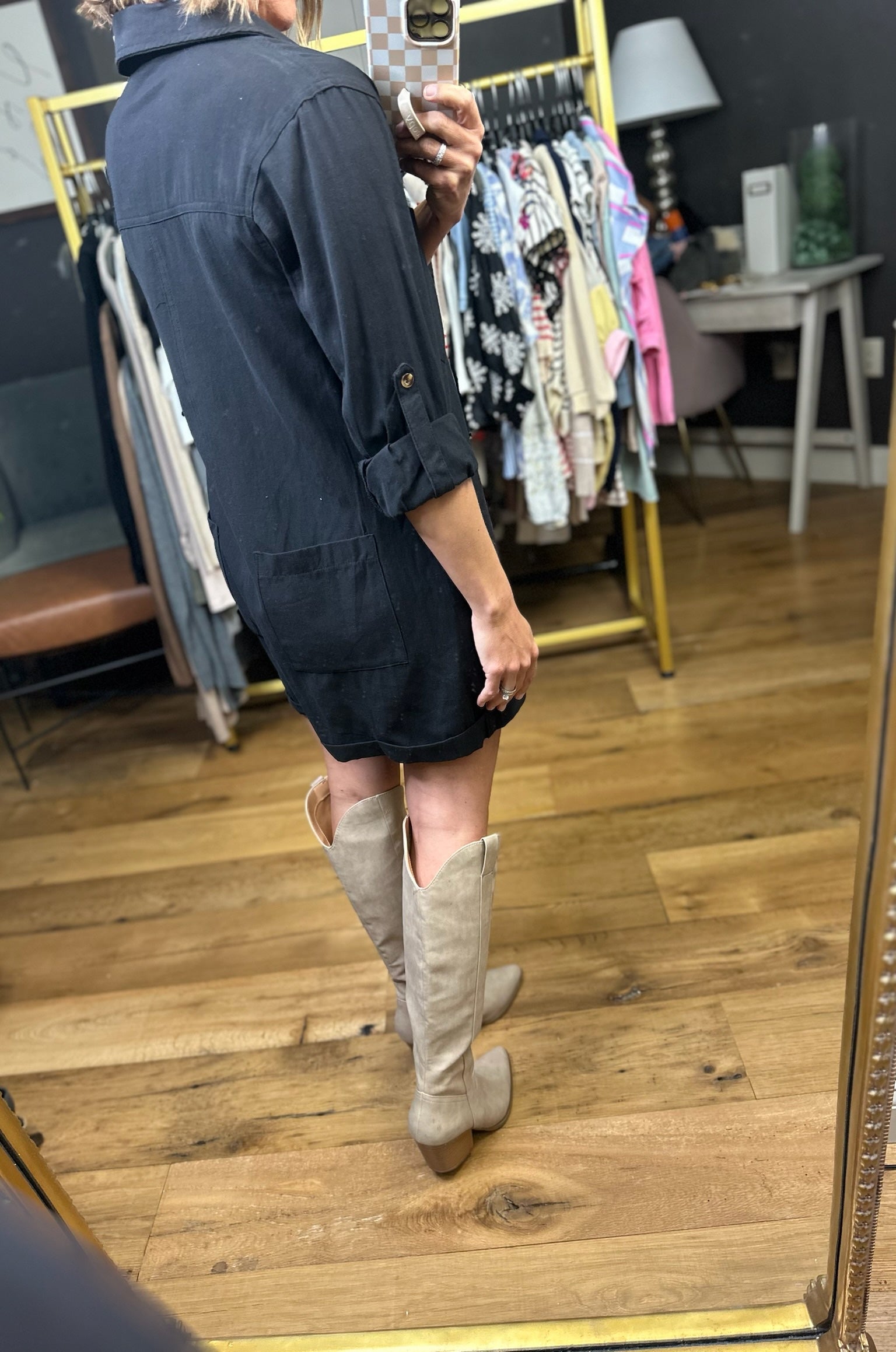 Broadway Stroll Button-Down Romper - Ash Black-Eesome-Anna Kaytes Boutique, Women's Fashion Boutique in Grinnell, Iowa